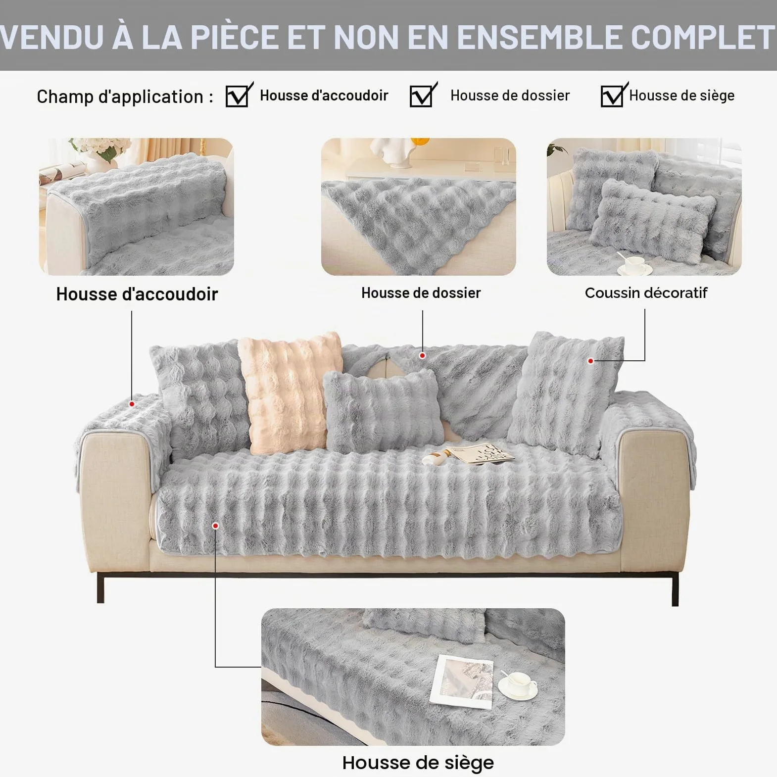 ShowyLive Housse de Canapé d'angle 4/3/2/1 Places Housses Canape Universelle pour Canapé Angle en Forme de L- Doux et Moelleux-Antidérapant (Gris Clair, 90 * 240 CM)