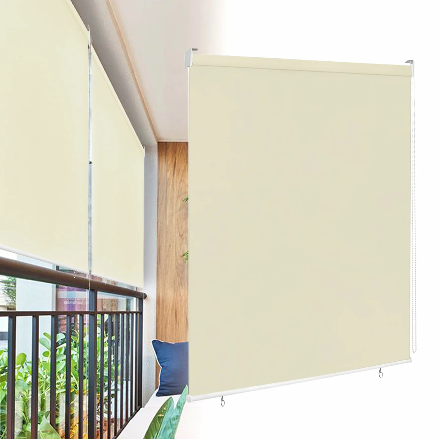 Store extérieur vertical, brise-vue, protection solaire, résistant aux intempéries, Store occultant pour fenêtre et porte (180 x 140 cm, beige)