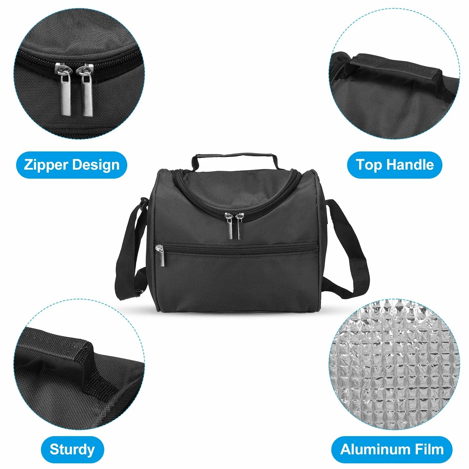 Boîte à déjeuner pour femmes/hommes, sac à déjeuner isotherme, sac fourre-tout thermique, récipient à déjeuner réutilisable 7,9 x 5,5 x 8,3 pouces pour le travail, pique-nique en plein air, noir