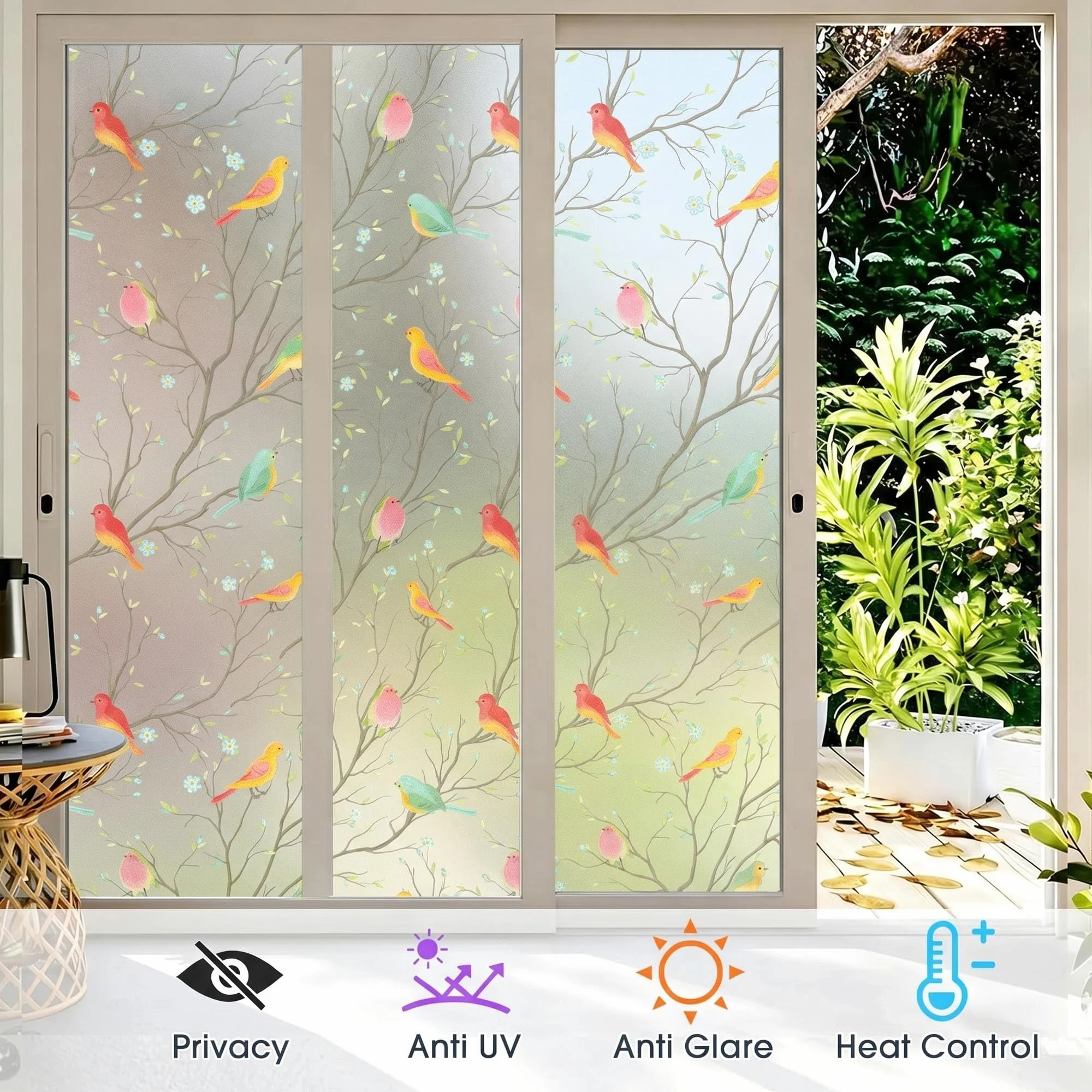 Coavas Film décoratif pour fenêtre en Verre dépoli - Autocollant Statique Non adhésif pour Porte d'entrée de Salle de Bain - Contrôle de la Chaleur - Anti-UV - 75 x 300 cm