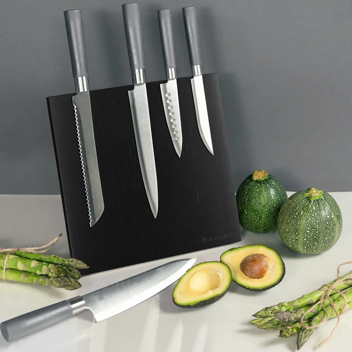 Navaris Bloc à Couteaux Magnétique Bois d'hévéa 27,7 x 27,5 cm Support Vertical Aimanté