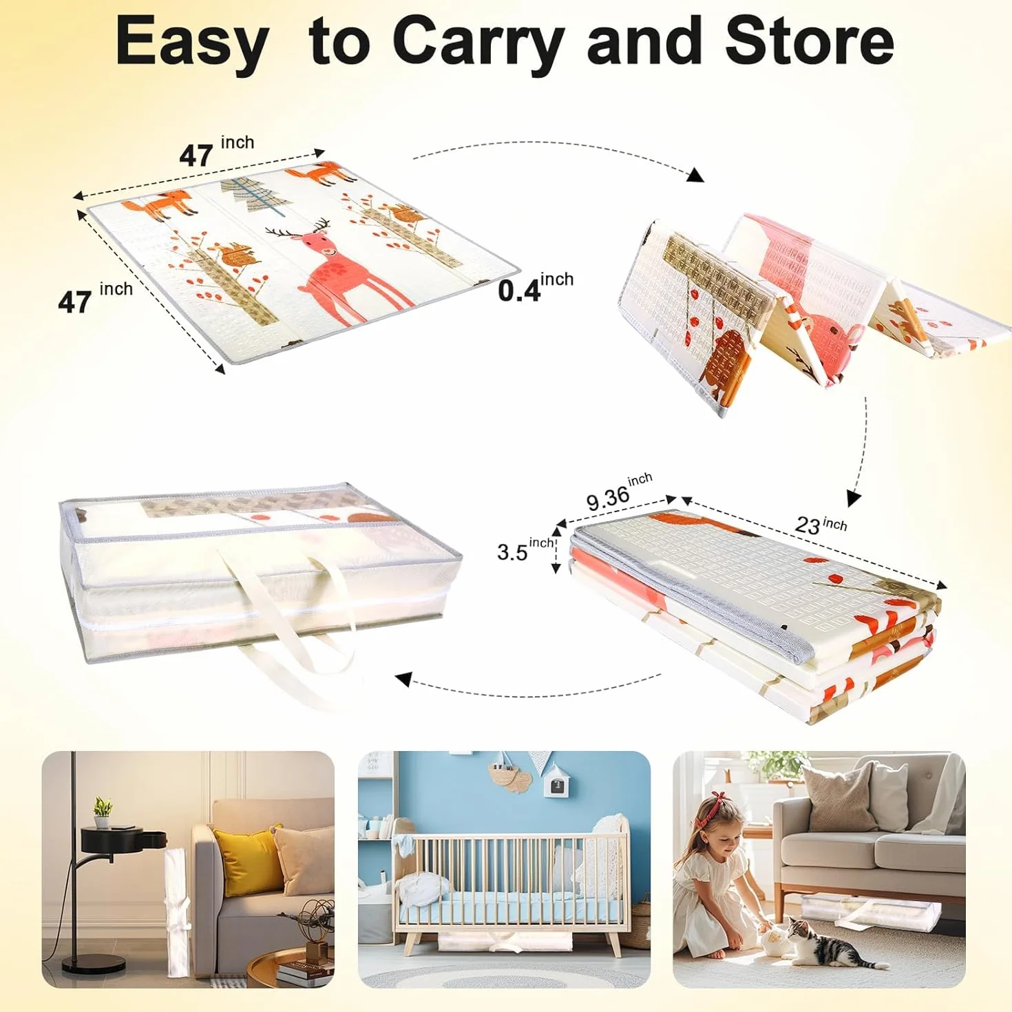 Tapis de Jeux Bebe Pliable 120x120CM XPE Antidérapant Imperméable Reversible