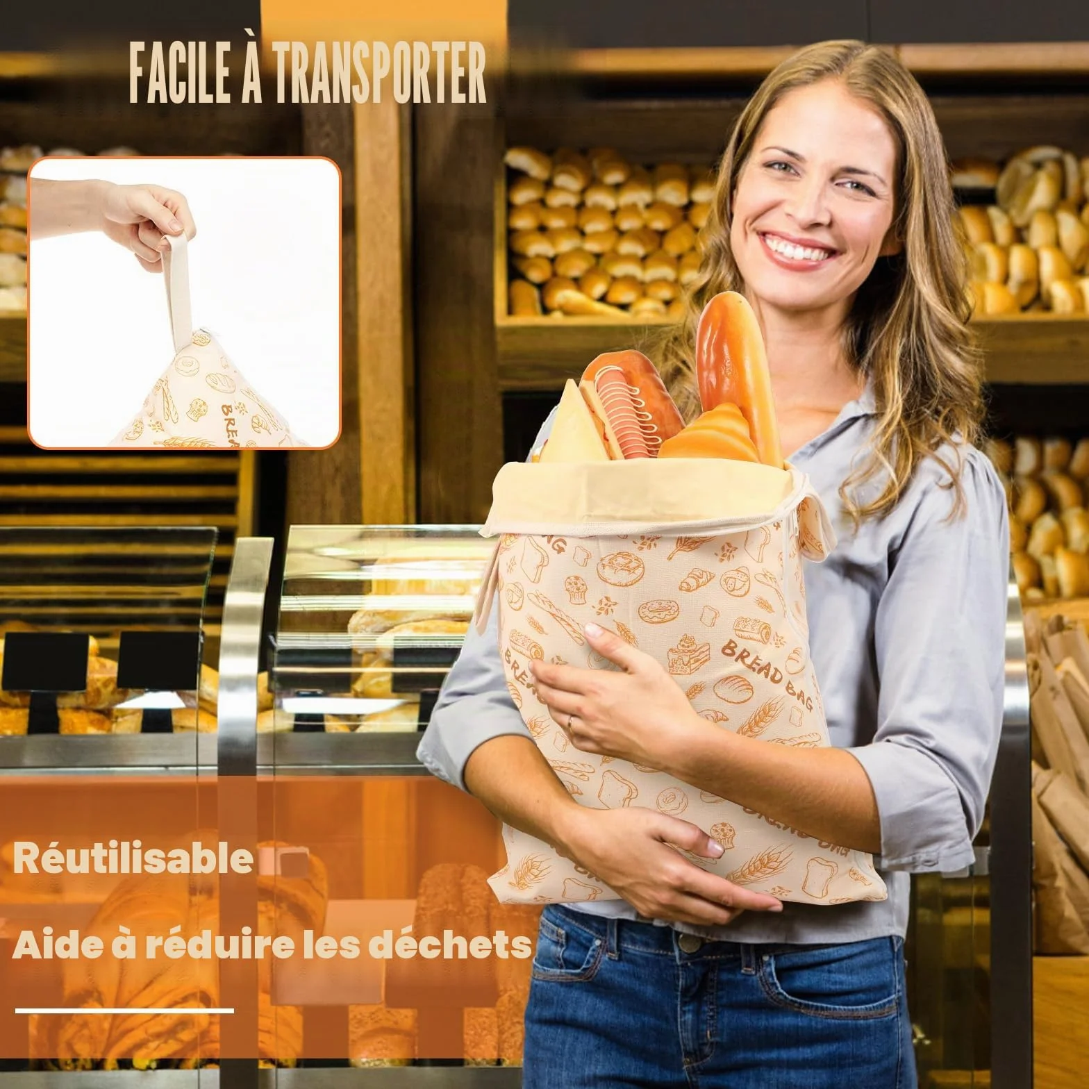 Sacs à pain en cire d'abeille réutilisables 43×33 cm avec fermeture éclair, lot de 2