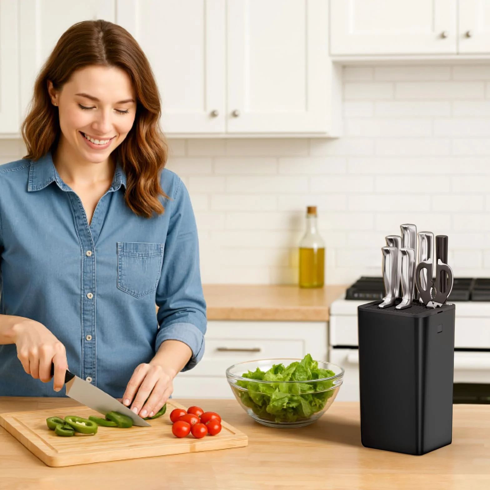 Lifewit Bloc à couteaux universel pour 15 pièces avec fente ciseaux aiguiseur
