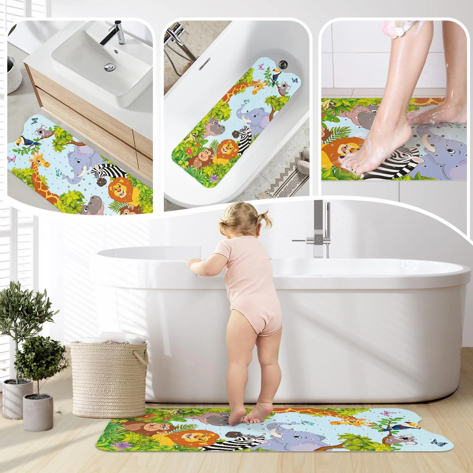 SHUCHING Tapis de Bain Antidérapant Enfant Animaux de la Jungle 100 x 40 cm