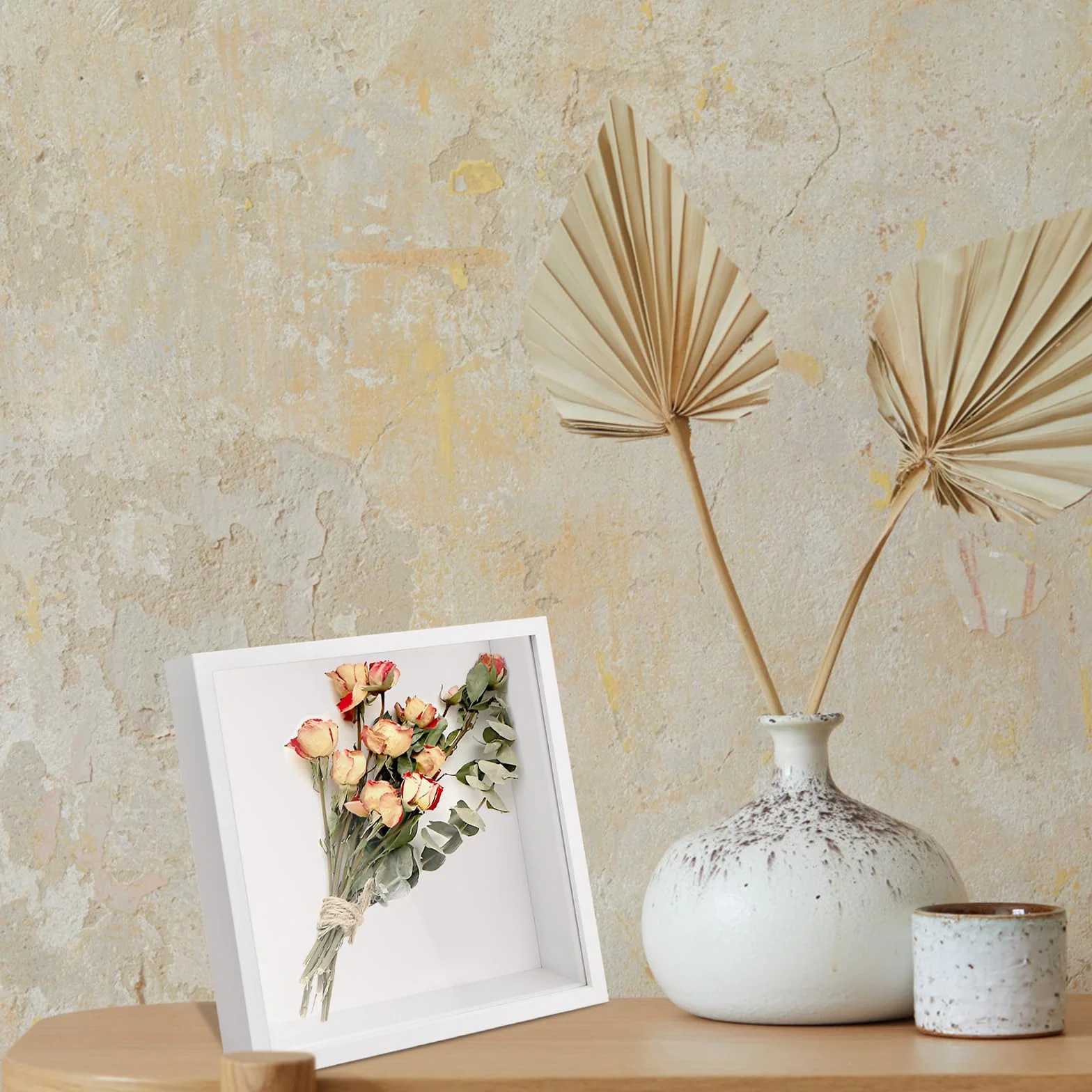 Cadre de Boîte d'Ombre 3D en Bois 27x27cm Blanc pour Photos Médailles Souvenirs