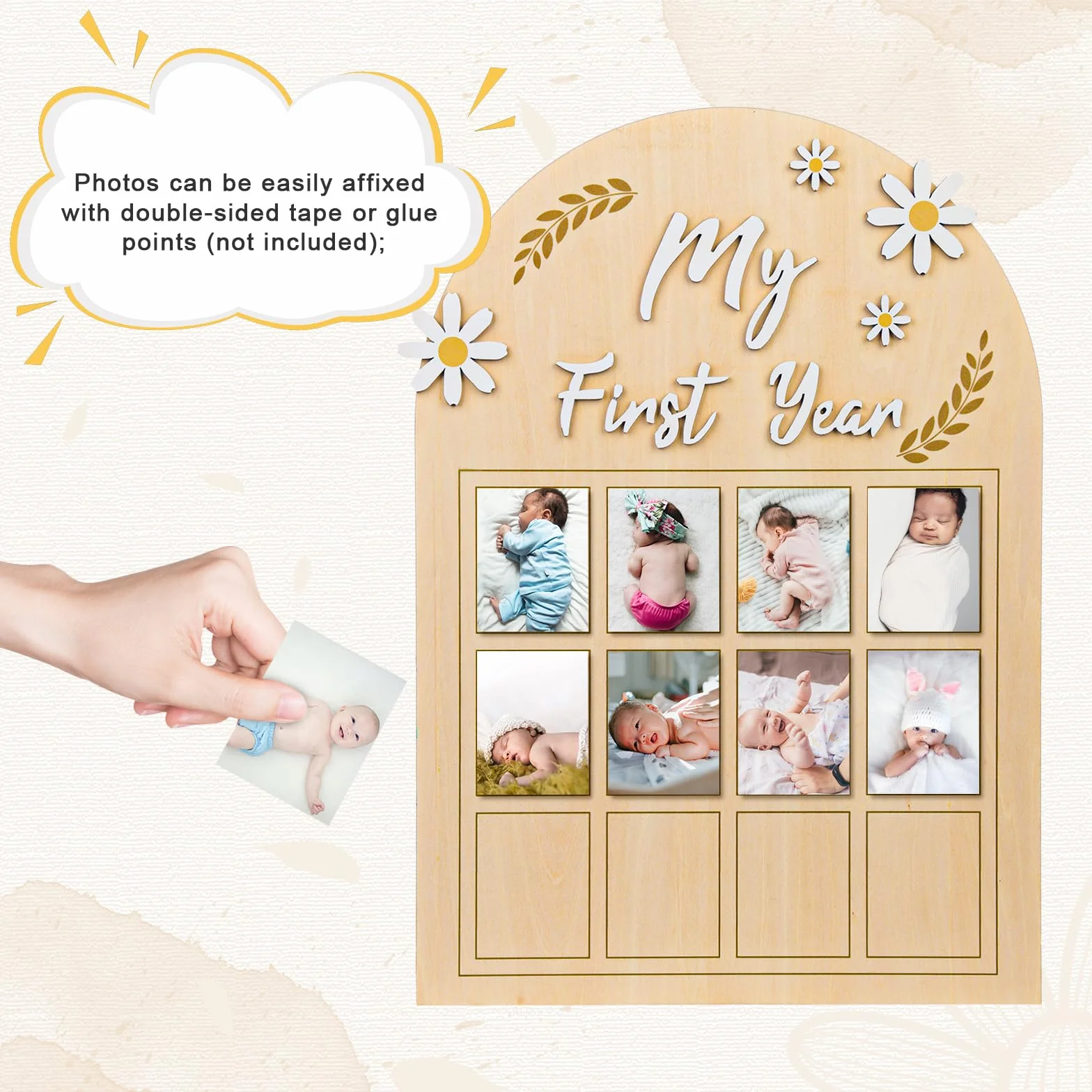Cadre Photo Première Année Bébé Fleur Marguerite 3D Bannière Photo Mensuelle Planche Bois 12 Mois Cadeau Nouveau-Né Souvenirs 1er Anniversaire