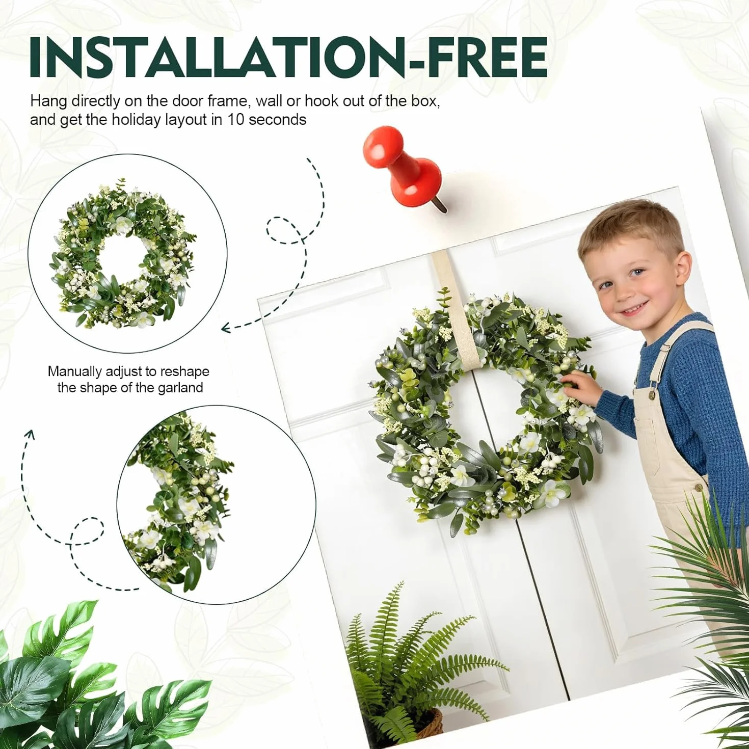 Couronne d'Eucalyptus Artificielle 46 cm pour Décoration de Porte