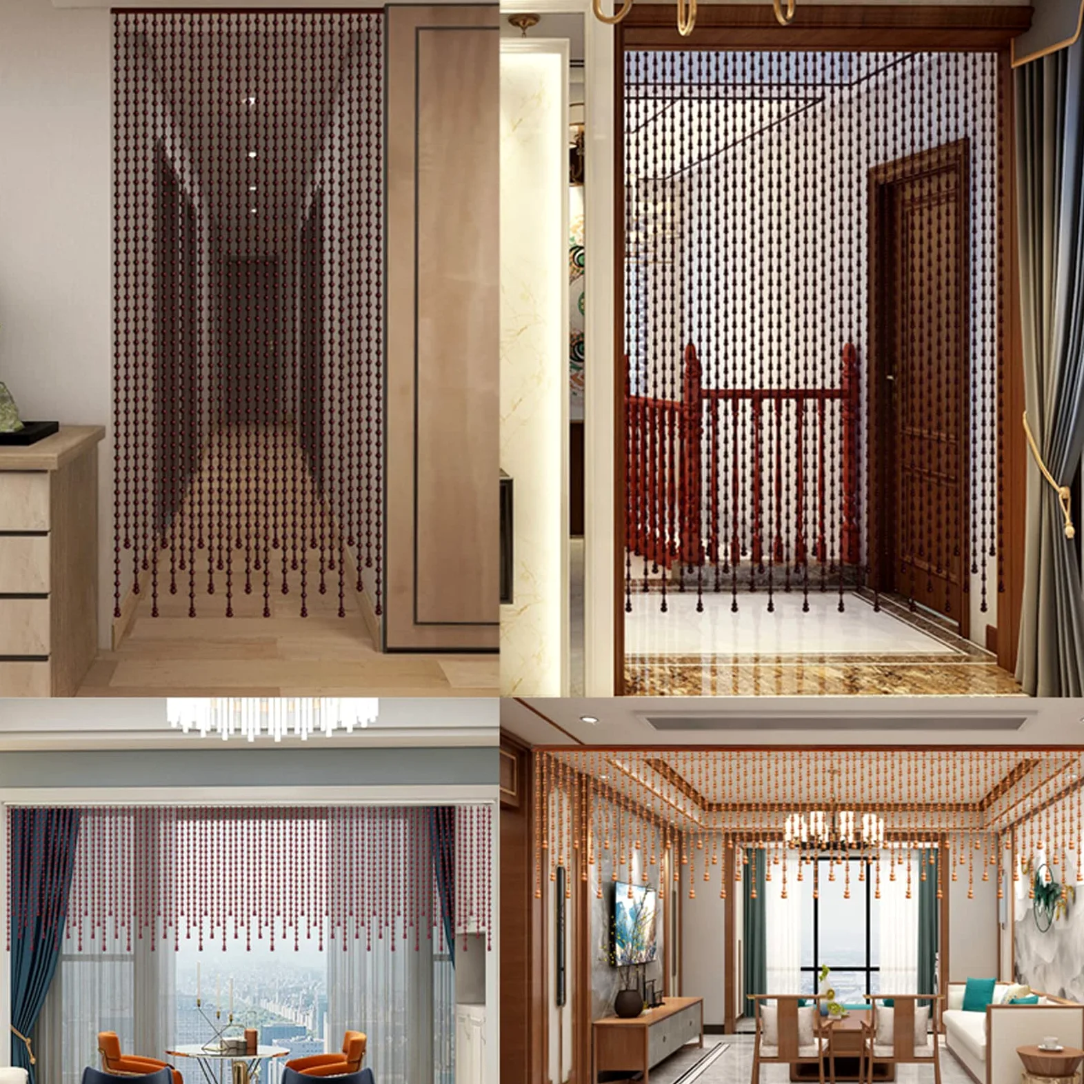 Rideau en Perles en Bois Naturel,Cloisons Placards Rideaux,Rideau Perlé en Bois Fait à La Main,Rustique Décor,Taille Personnalisable (21 Strands-65x40-60cm)