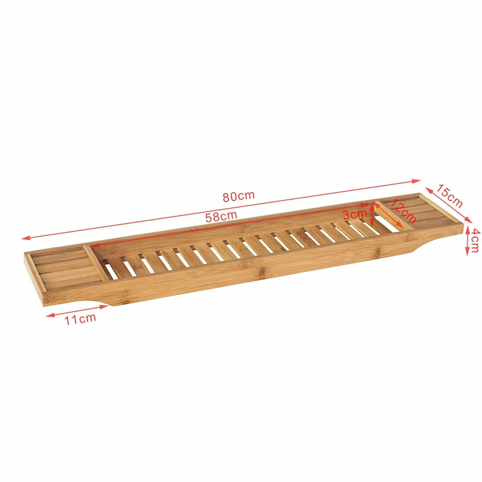 SoBuy Plateau de Baignoire en Bambou 80 cm – Pont de Baignoire en Bois pour Grandes Baignoires, Support Verre de Vin & Emplacement Bougie