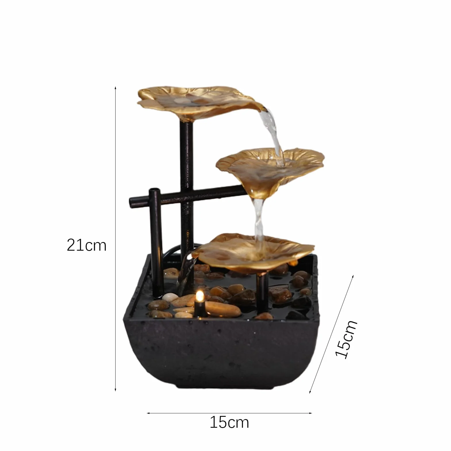 Fontaine de Bureau Métal LED Moderne Décor Table Zen Cascade Eau Courante Or