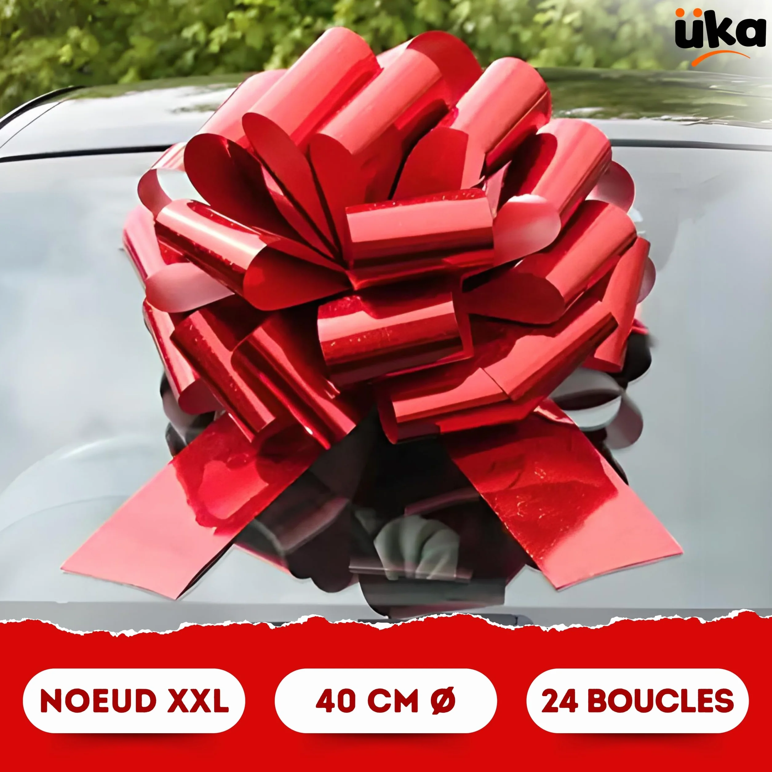 Noeud Cadeau Géant 40 cm Rouge Auto-assemblable Réutilisable pour Voitures Vélos