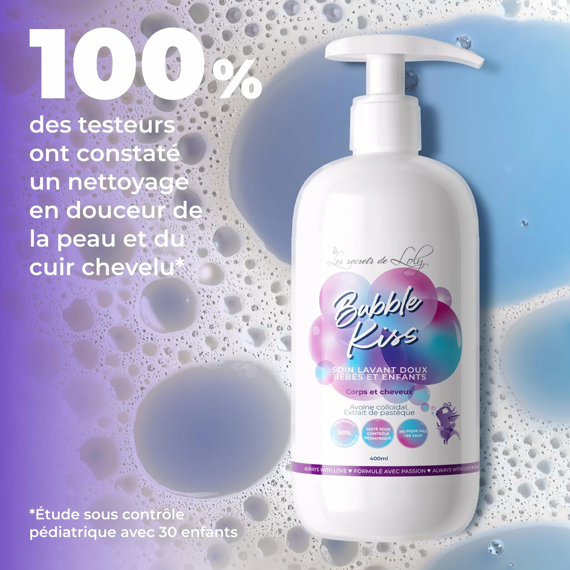 Les Secrets de Loly Bubble Kiss Soin lavant bébé 2-en-1 corps & cheveux Ultra-doux 400 ml