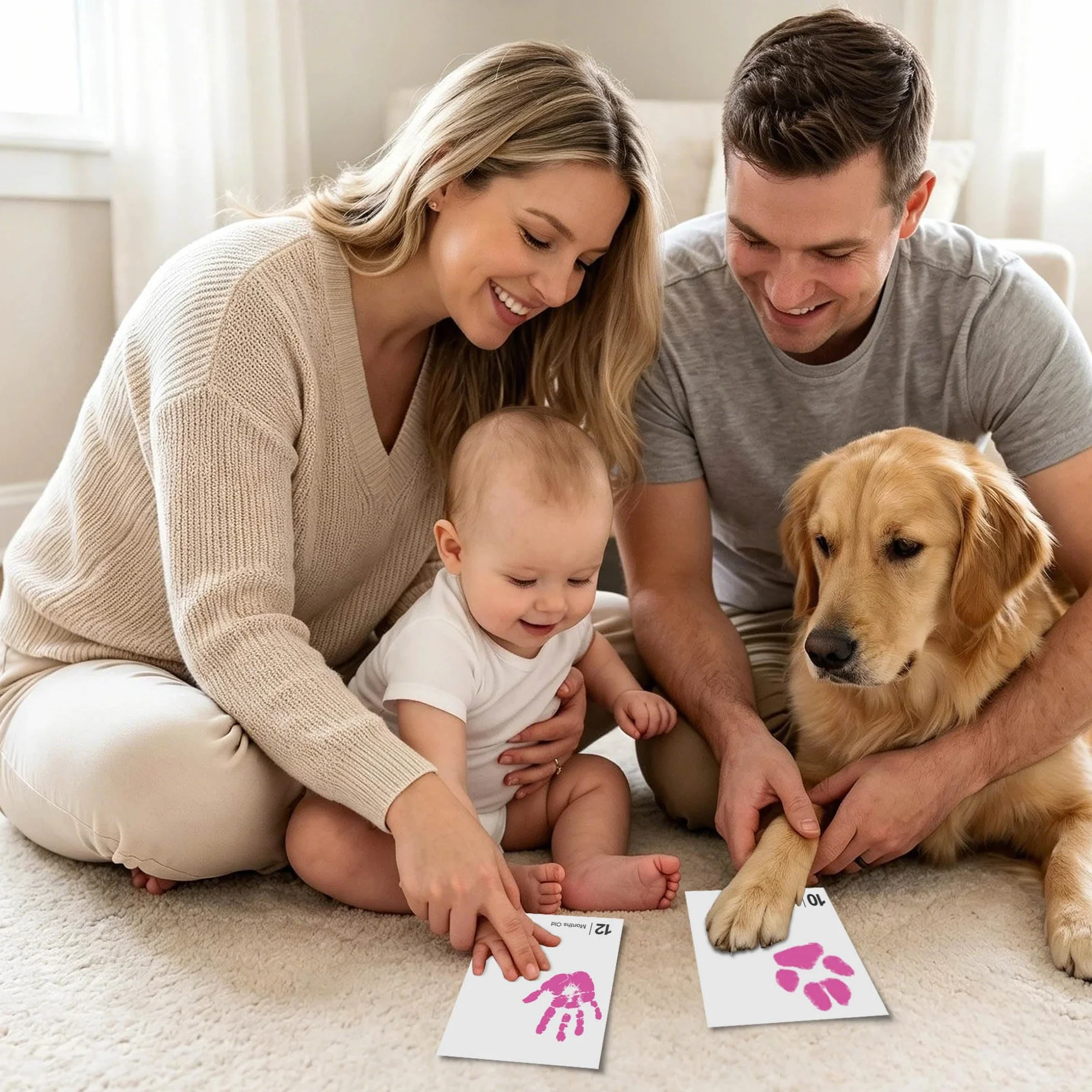 Kit Empreinte Bébé Pieds et Mains Clean Touch Encreur Sans Kits Nouveau-Nés avec 1 Cadre Photo Rose