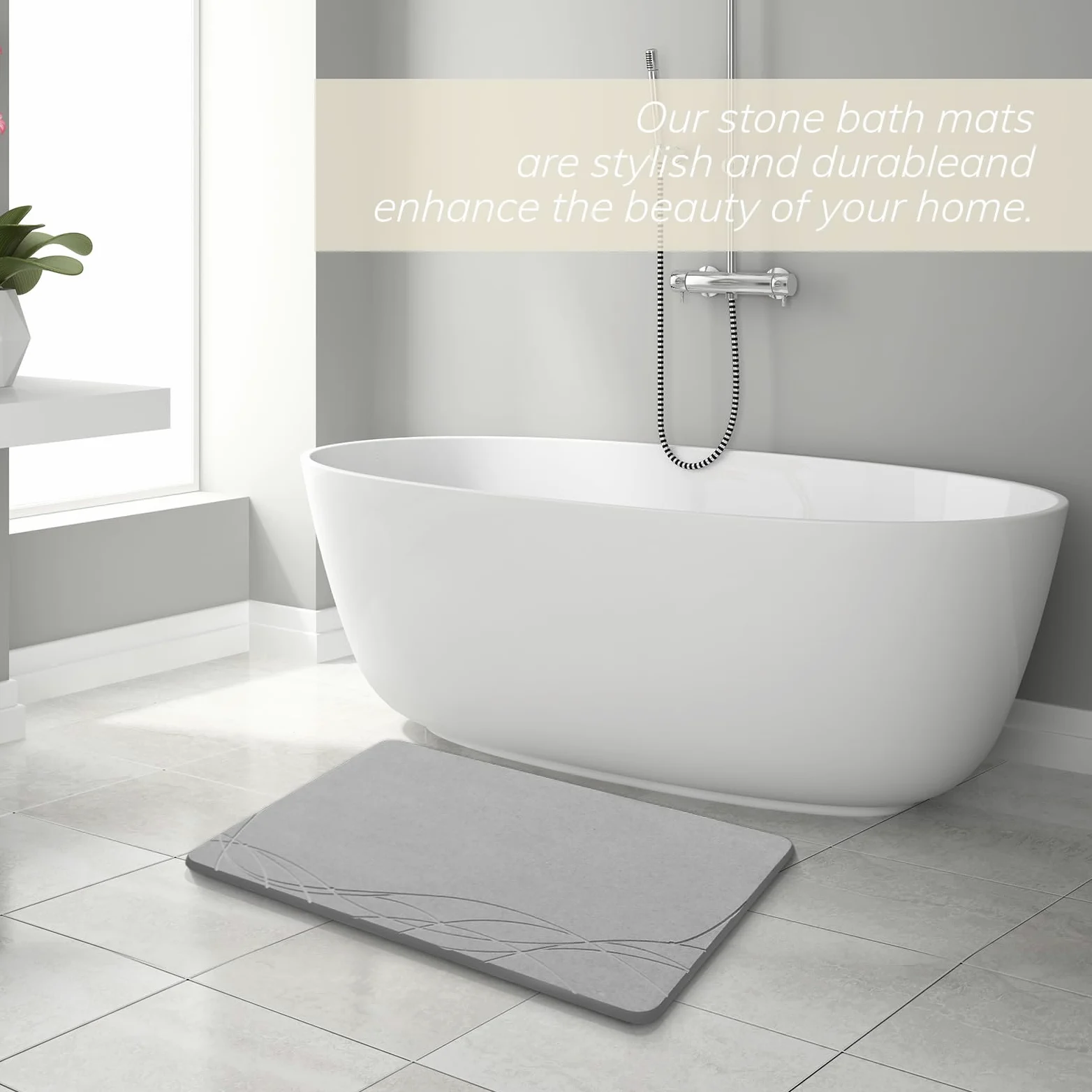 Tapis de bain en pierre super absorbant, terre de diatomée naturelle, 60 x 39 cm, antidérapant, séchage rapide
