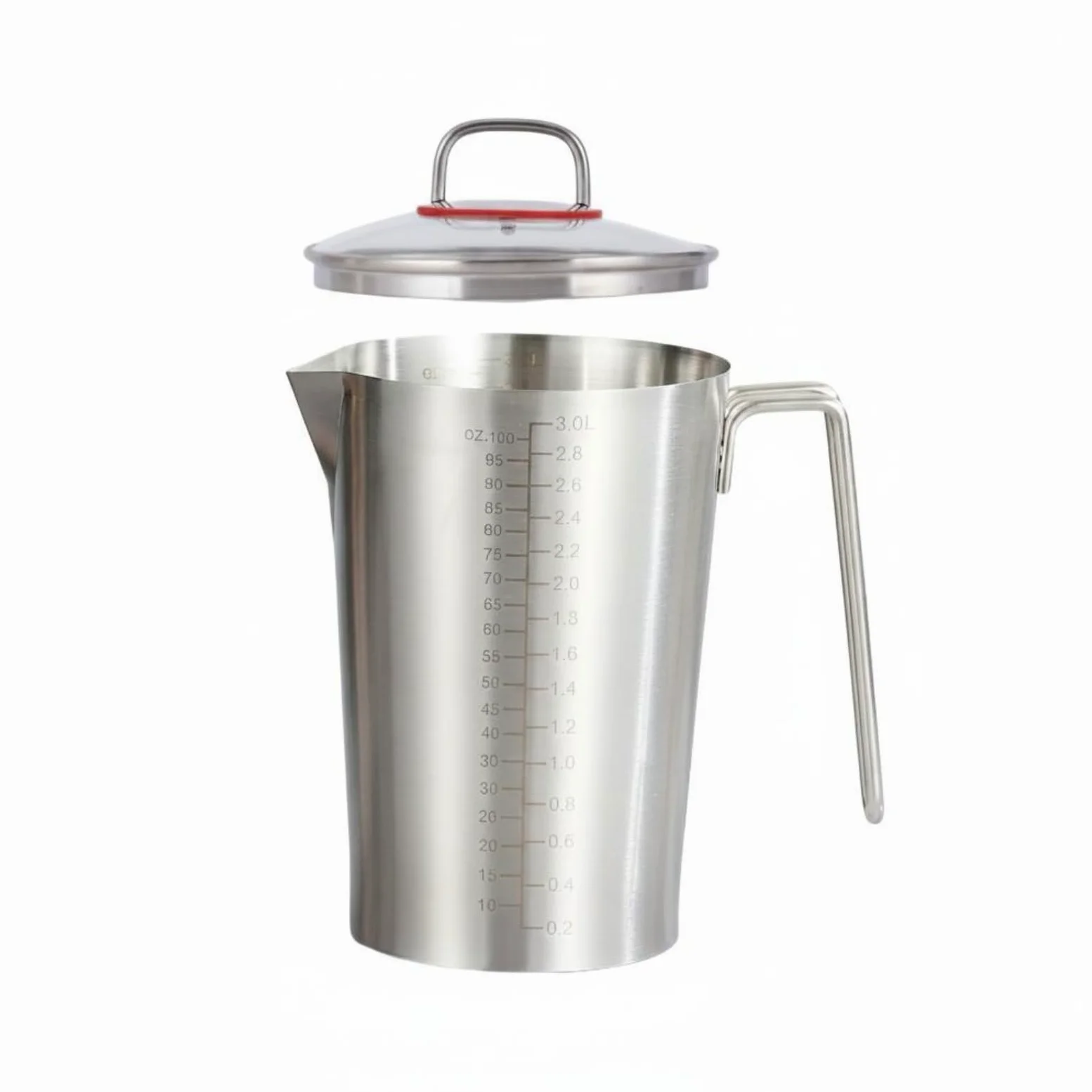 Laboratoire Verre Mesure Récipient Inoxydable Gradué Poignée Métallique Bec Verseur Adapté à Cuisine Préparation de Recettes Mélange, 3 L, Avec Couvercle En Verre