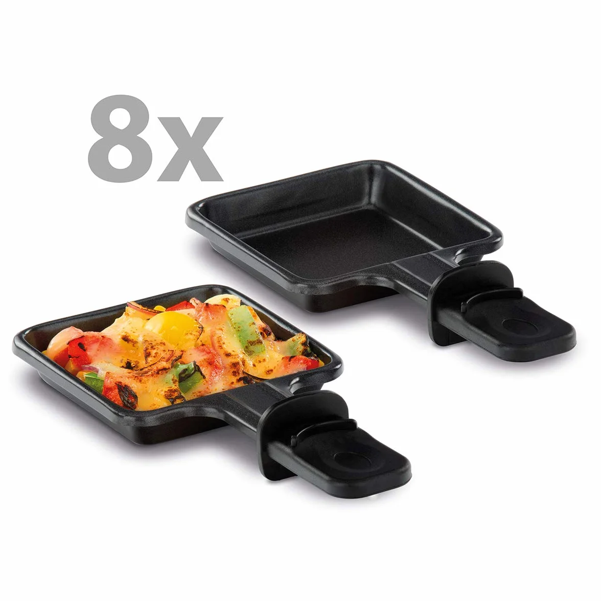 Cloer 6430 Raclette gril avec pierre de cuisson naturelle, inclus 8 poêlons anti-adhésifs pour faciliter le retrait des aliments, 1200 W, Noir