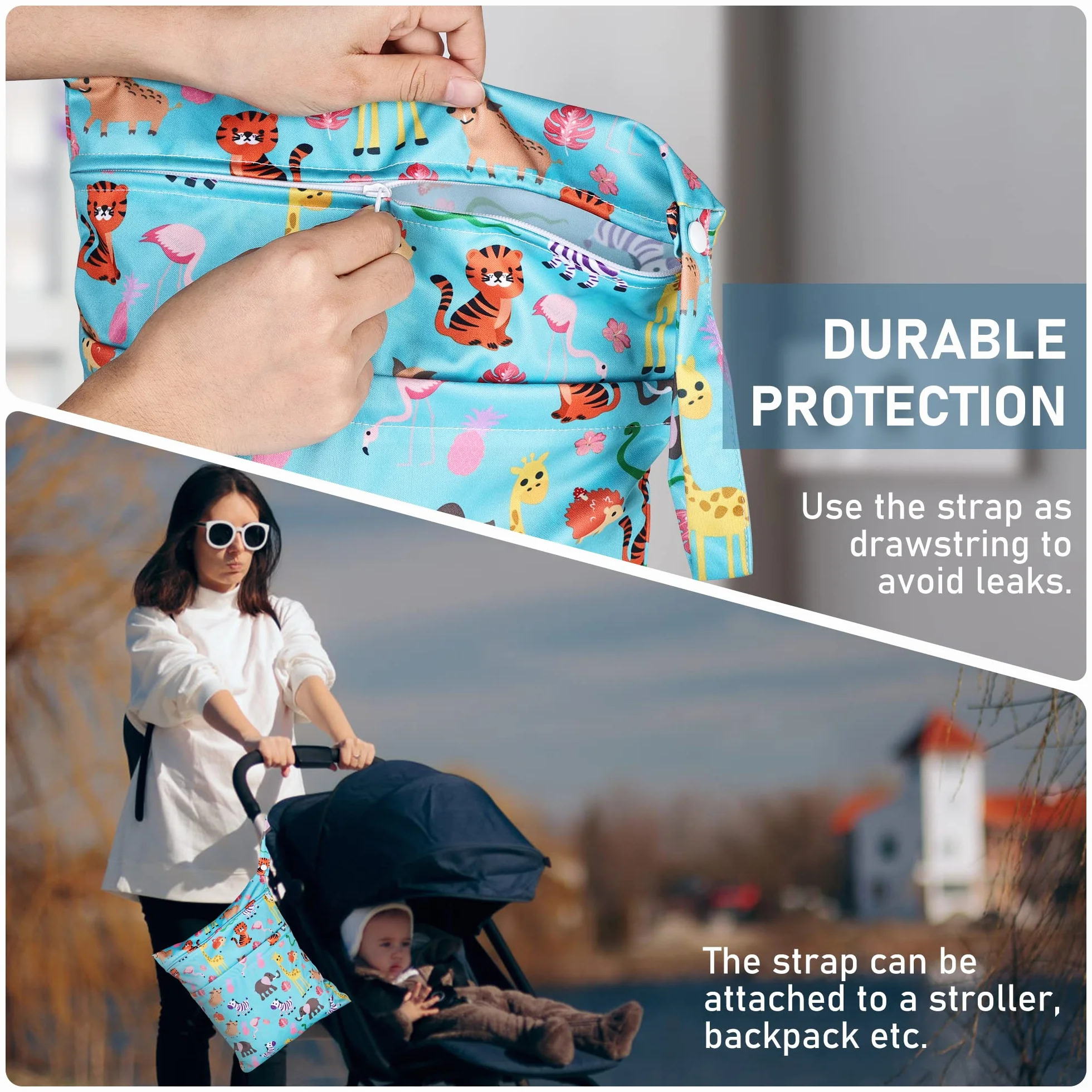 Lot de 4 sacs à couches imperméables en tissu avec fermeture éclair pour bébé