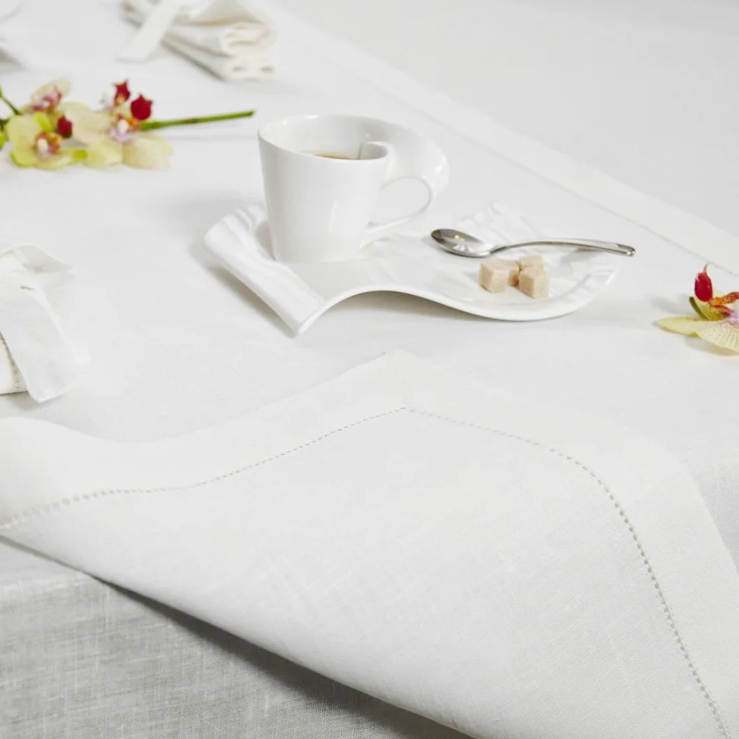 Cuore di lino - Chemin de table en pur lin 100 % fabriqué en Italie Ajour blanc optique (50 x 150 cm)