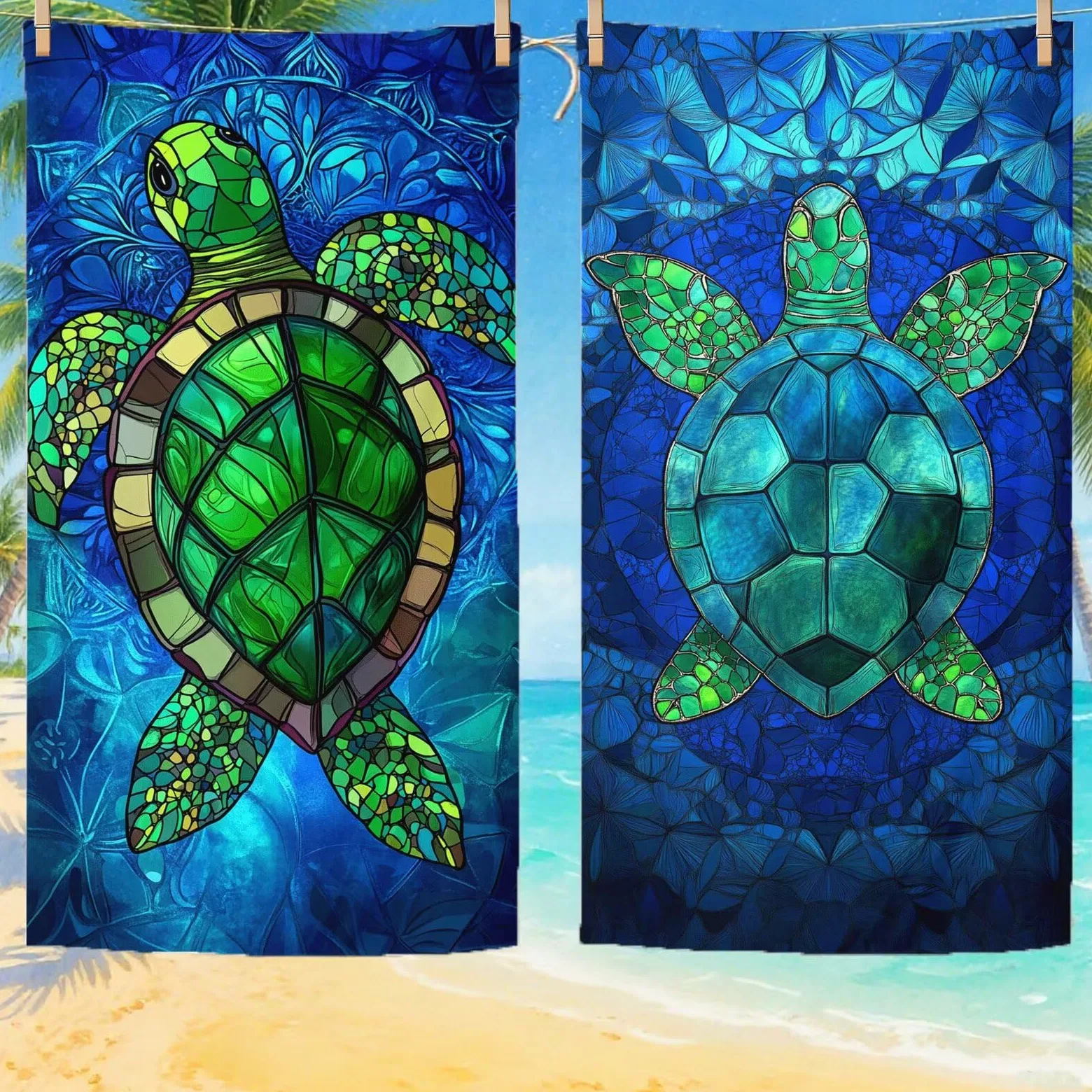 Serviette Plage Tortues de mer Motif, Serviette de Plage XXL 100x180 avec Sac, Serviettes de Bain Microfibre Séchage Rapide Anti-Sable Absorbante Fonction pour Bain Sport Voyages Sauna Piscine Q-700