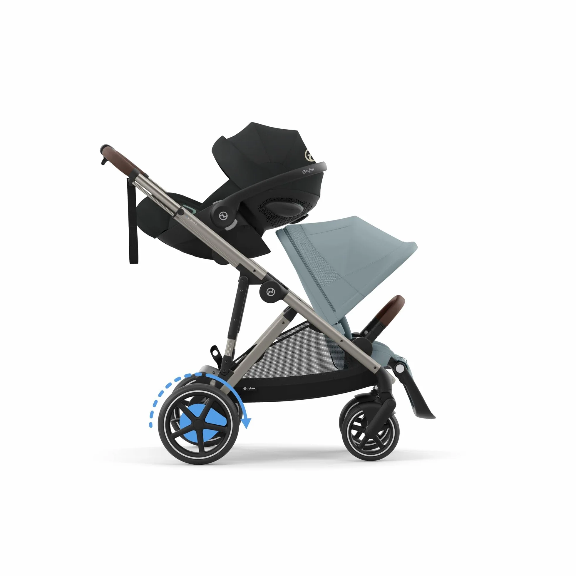 CYBEX Poussette Gold e-GAZELLE S, de la naissance à 4 ans, max. 22 kg, système tout-en-1 avec propulsion électrique, Bleu orageux