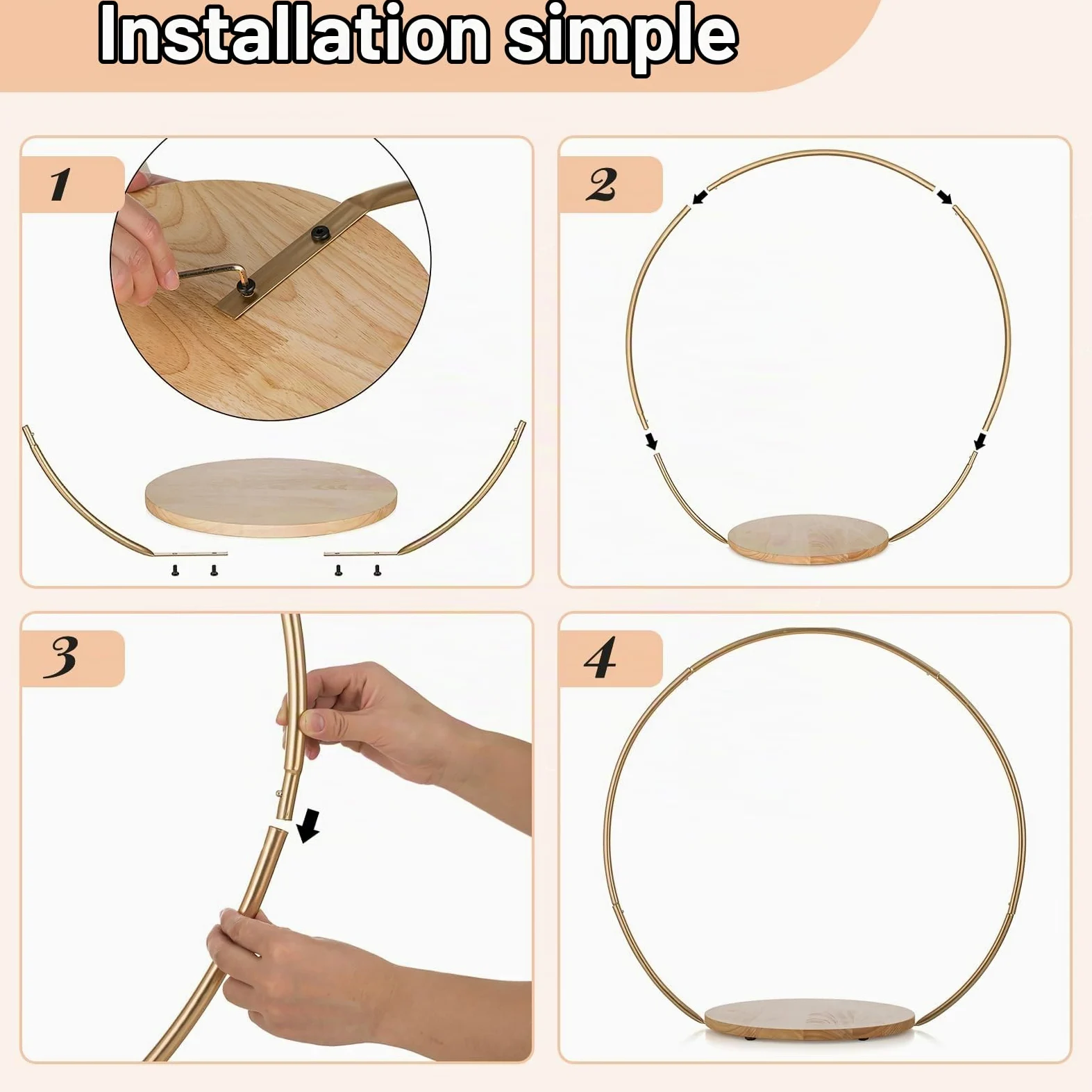 NUPTIO Support Gateau Presentoir avec Piedestal Rond Bois, 36cm | avec Metal Ring, pour Mariage Anniversaire, Fête, Douche de Bébé, Noël