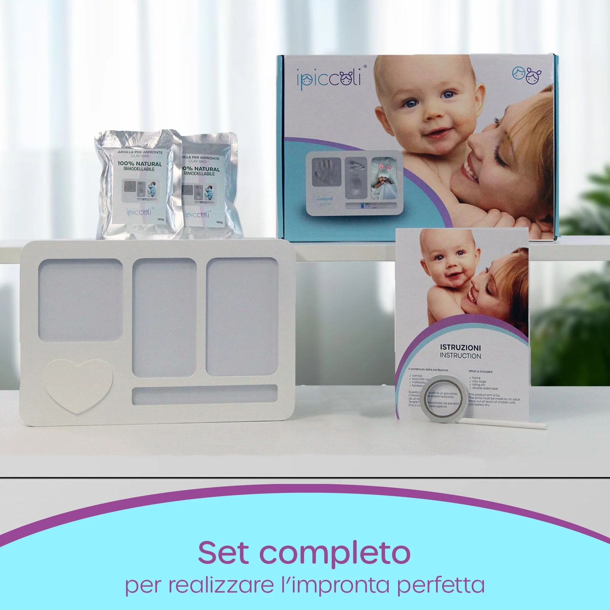 iPiccoli Cadre Empreintes Mains et Pieds Nouveau-né Kit 30x20cm