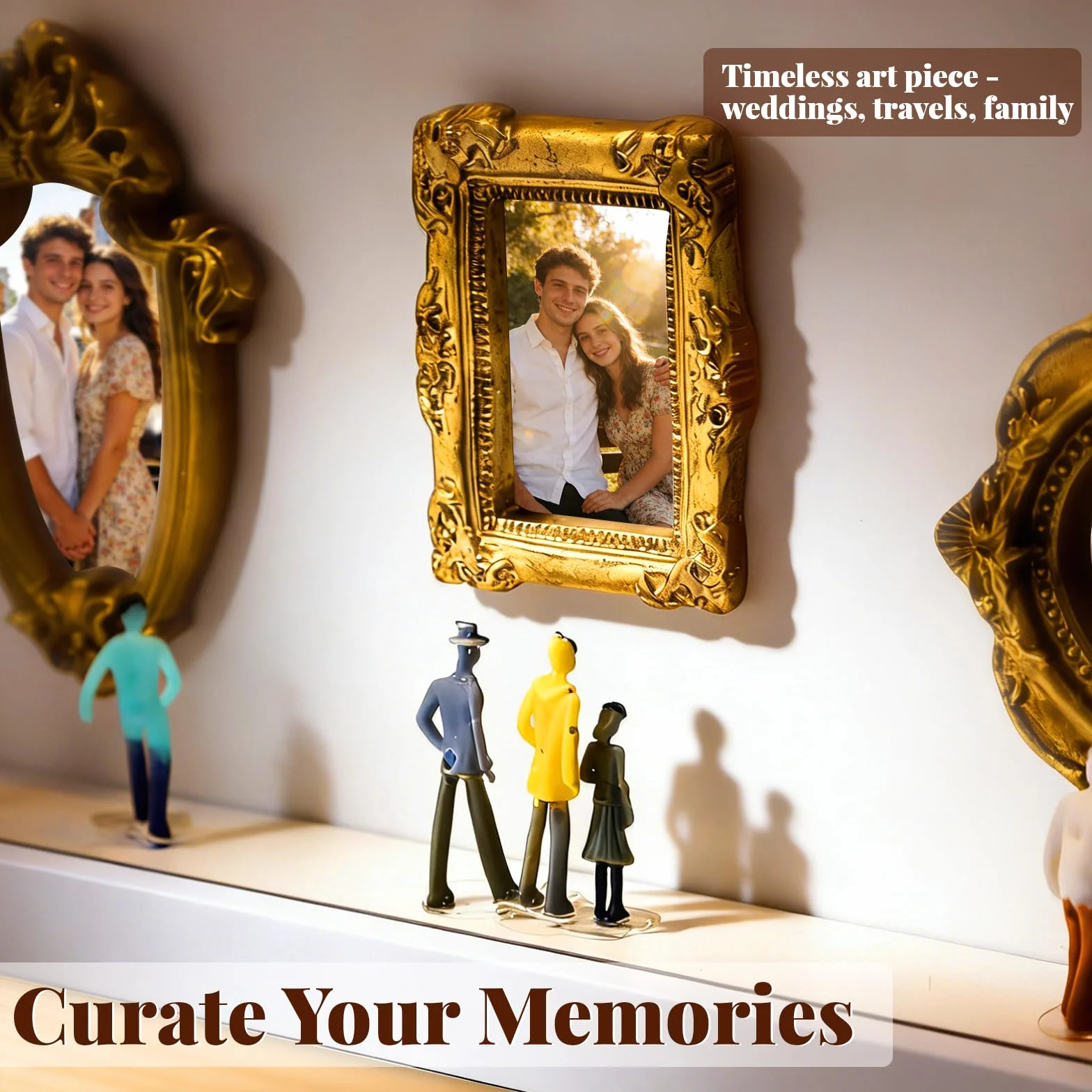 Coffret DIY Mini Musée Silhouette Shadow Box avec Éclairage LED, 8 Cadres Dorés & Figurines Aléatoires