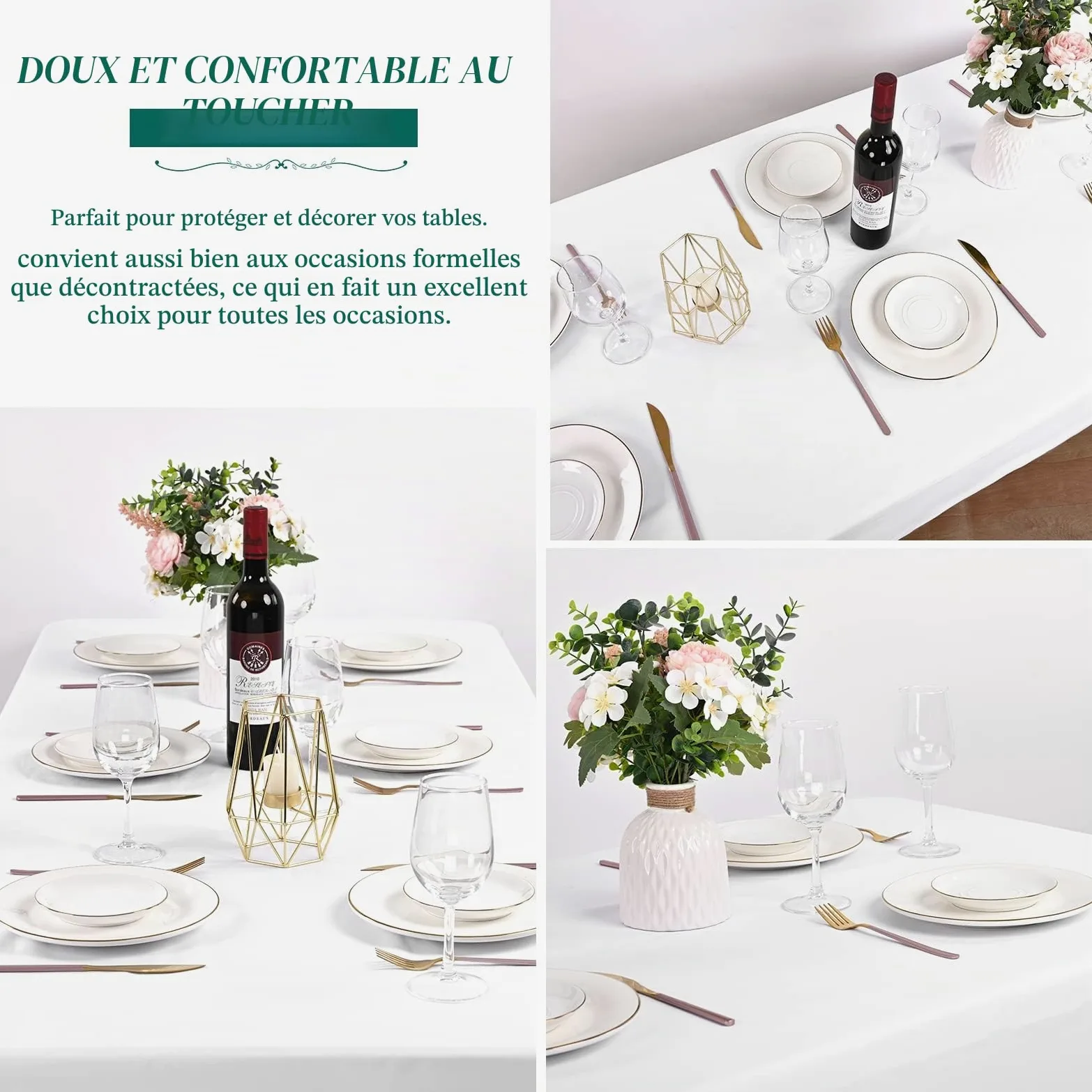 Showgeous Lot de 6 Nappes Rectangulaires 153x320cm en Coton Blanc, Housses de Table Lavables pour Mariage, Banquet, Restaurant