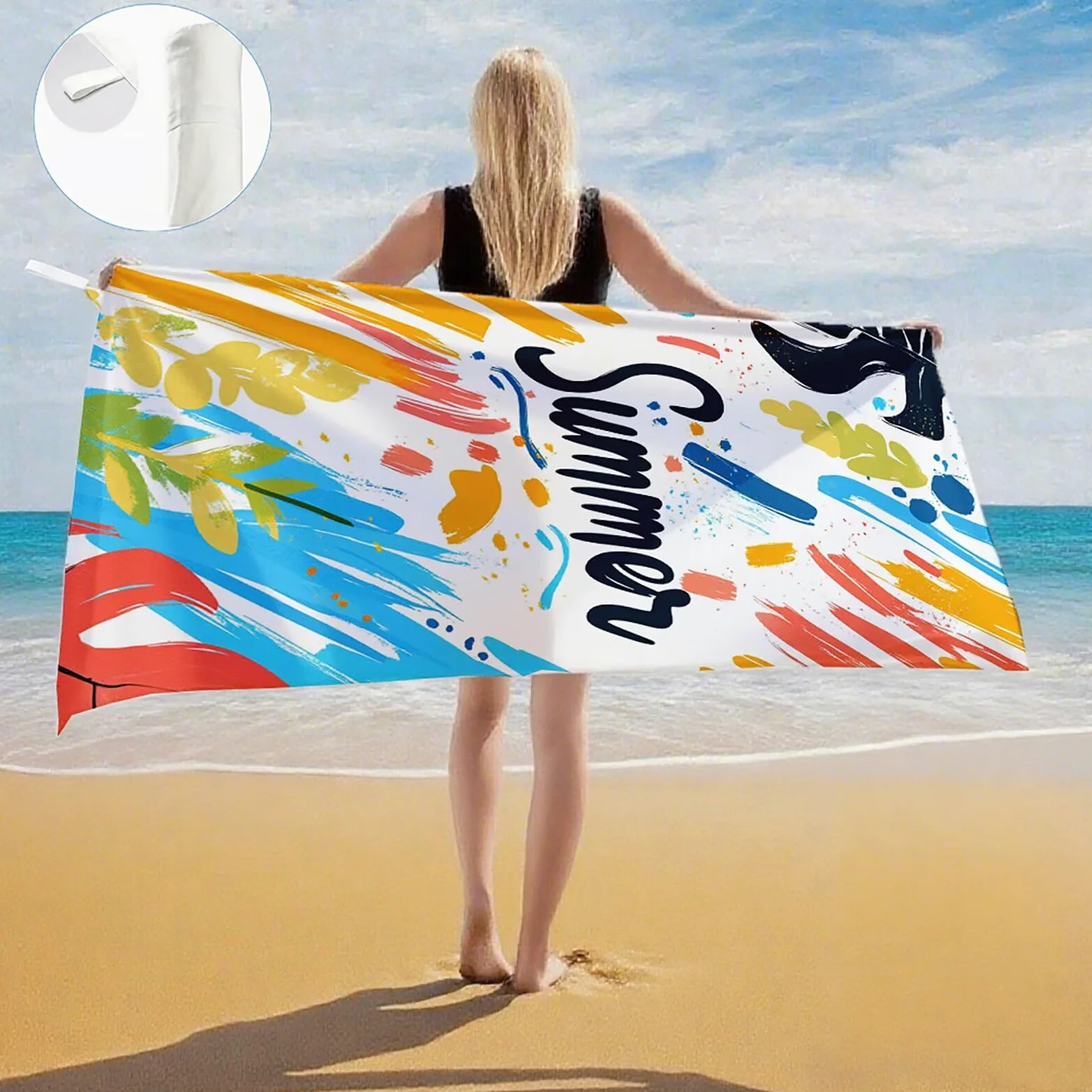 Serviette de Plage XXL 90x200,Couleur Serviette Plage Microfibre avec Séchage Rapide, Anti-Sable, Absorbante Fonction Design pour Vacances Piscine Pique-Nique Voyages Yoga, Cadeau Femme 2 Pack Q-709