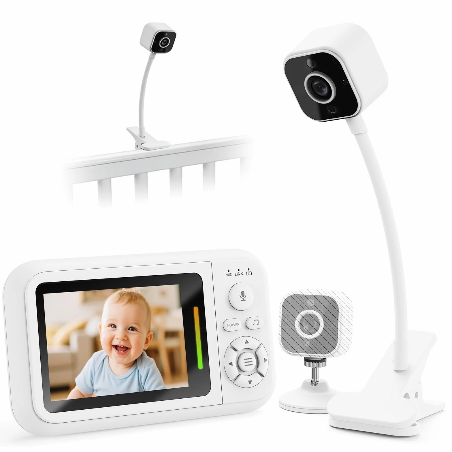 Babyphone Camera sans WiFi, Surveillance Bébé Portable 2,4 GHz, Audio Bidirectionnel, Détection des Pleurs, Vision Nocturne, Zoom 4X