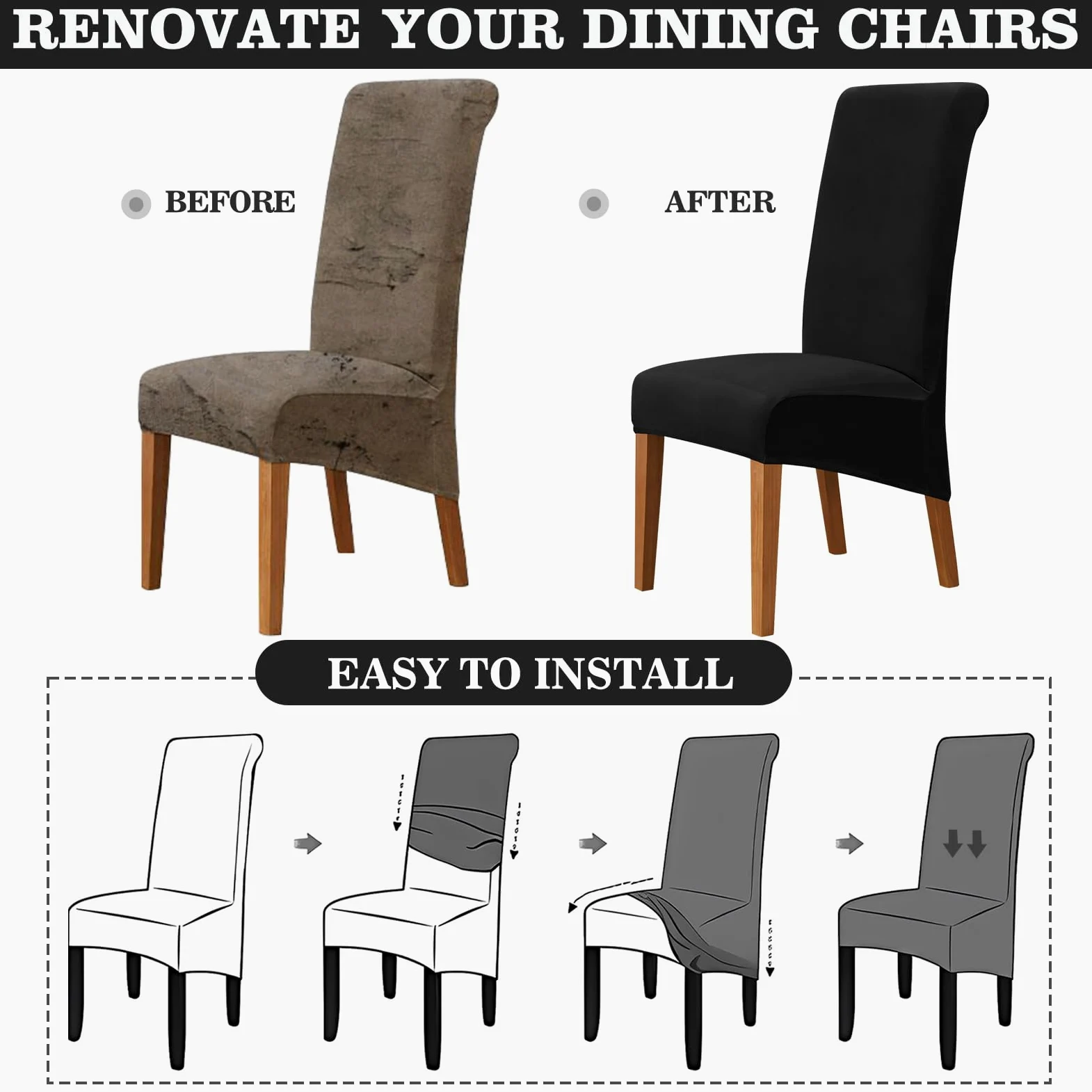 Alishomtll Lot de 6 housses de chaise à dossier haut en velours extensible, lavables et amovibles pour chaises de salle à manger, cuisine, banquet, fête de mariage (noir, 6 pièces)