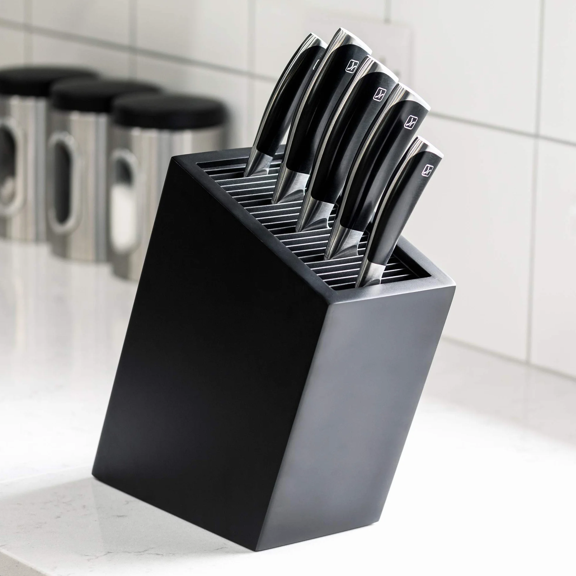 Rockingham Forge Bloc à Couteaux Vide Plastique Noir Mat Incliné 20 Couteaux