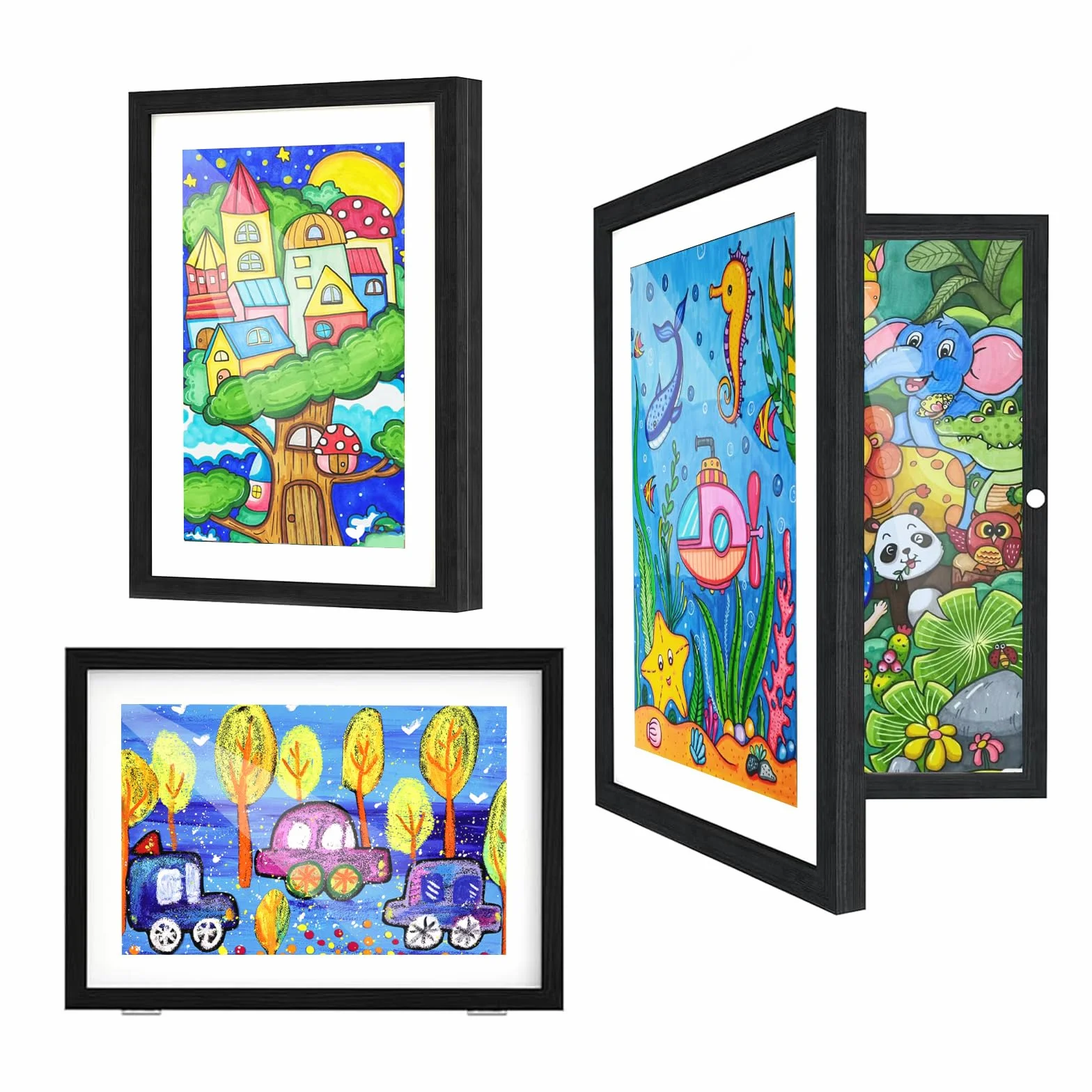 Cadre Photo Enfant A4 Noir Bois Ouverture Frontale avec 150 Dessins