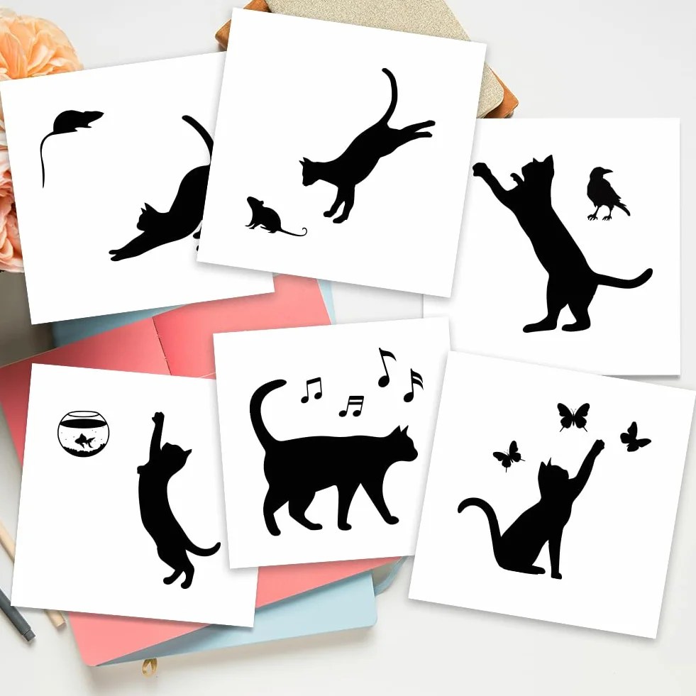 AHANDMAKER Lot de 6 autocollants muraux silhouette chat pour interrupteur prises décoration intérieur