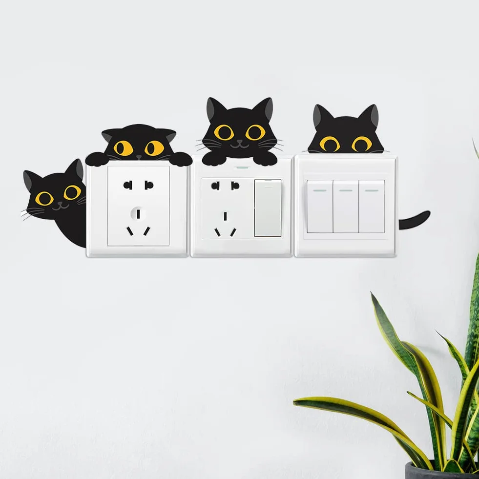 Autocollants Interrupteur Lumière Chat Animaux Rigolos Muraux Chambre Salon 16 Pièces