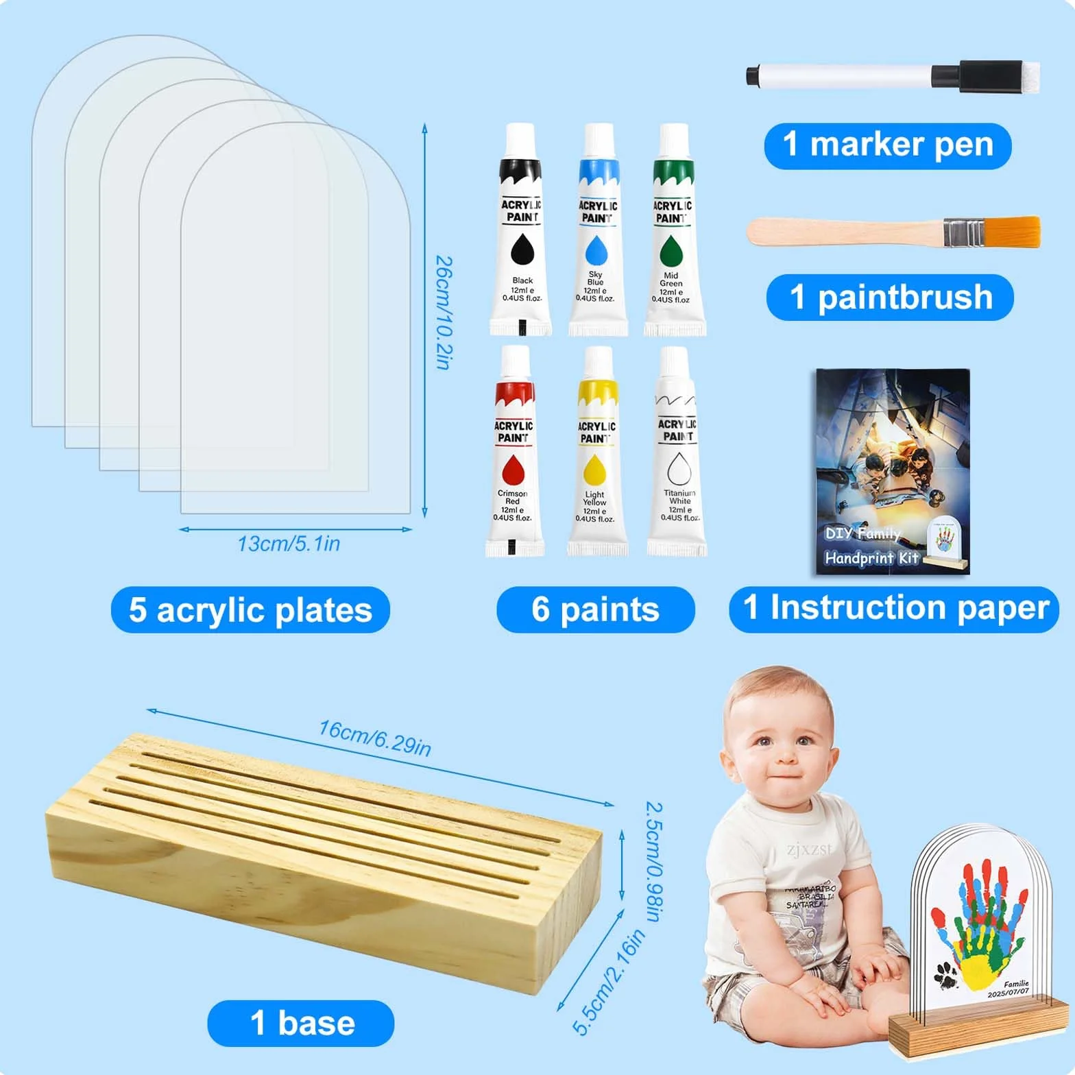 Kit Empreintes Familiales pour 5 Personnes, Peinture à Doigts Bébé Non Toxique, Cadeau de Naissance
