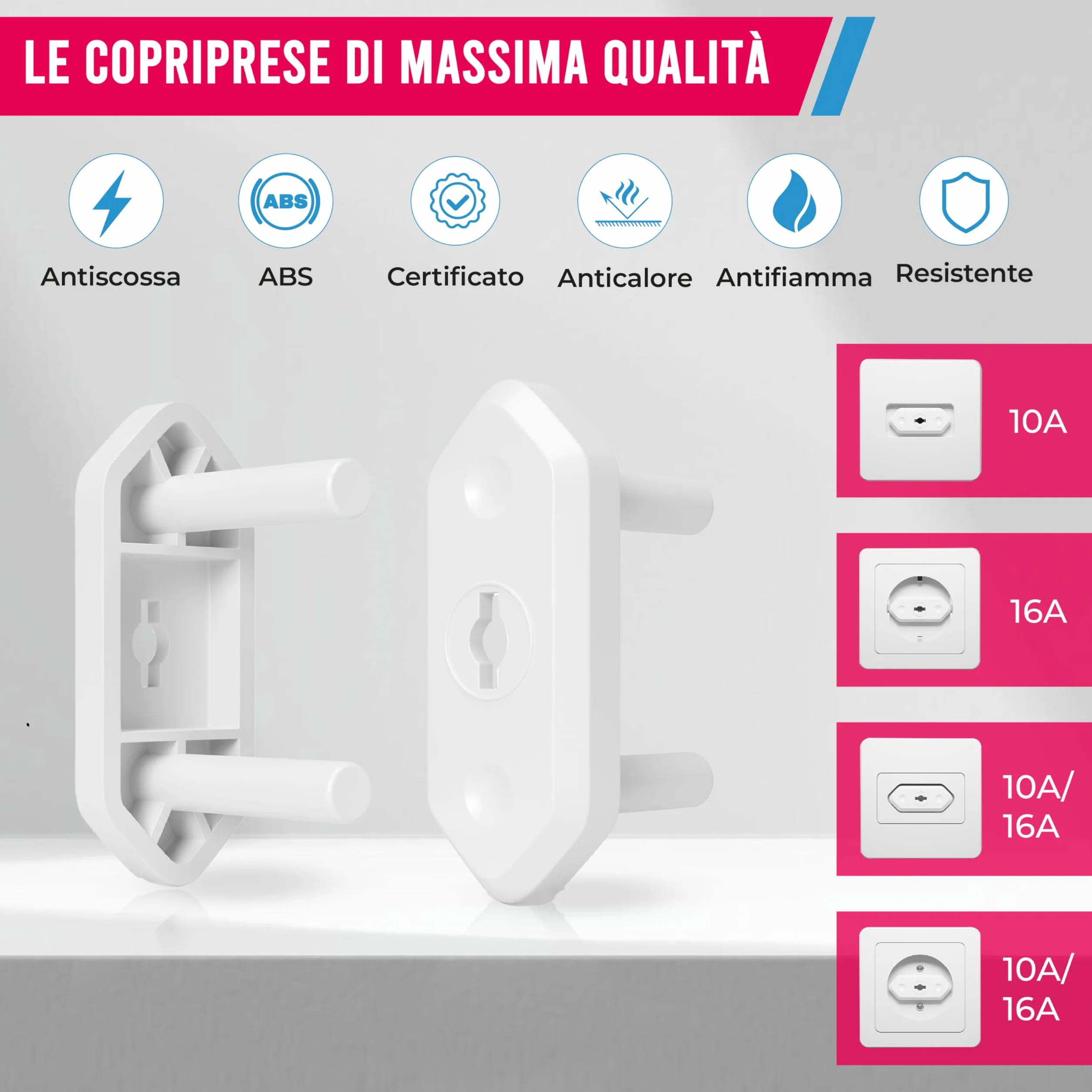 Cache Prise Bébé Electrique Universal 10/16A Schuko Sécurité Domestique Blanc