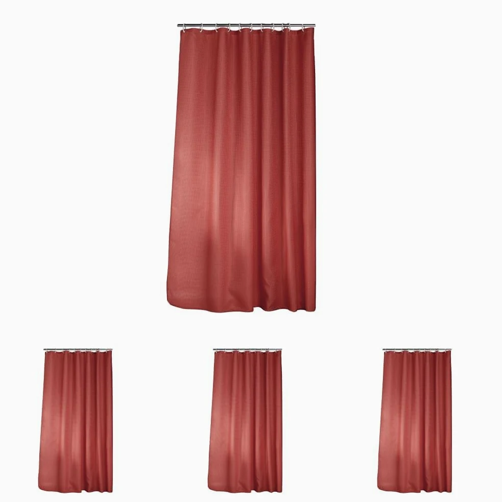 Douceur d'Intérieur, Rideau de Douche avec Crochets (180 x 200 cm) Quartz Terracotta, Jacquard Uni (Lot de 4)