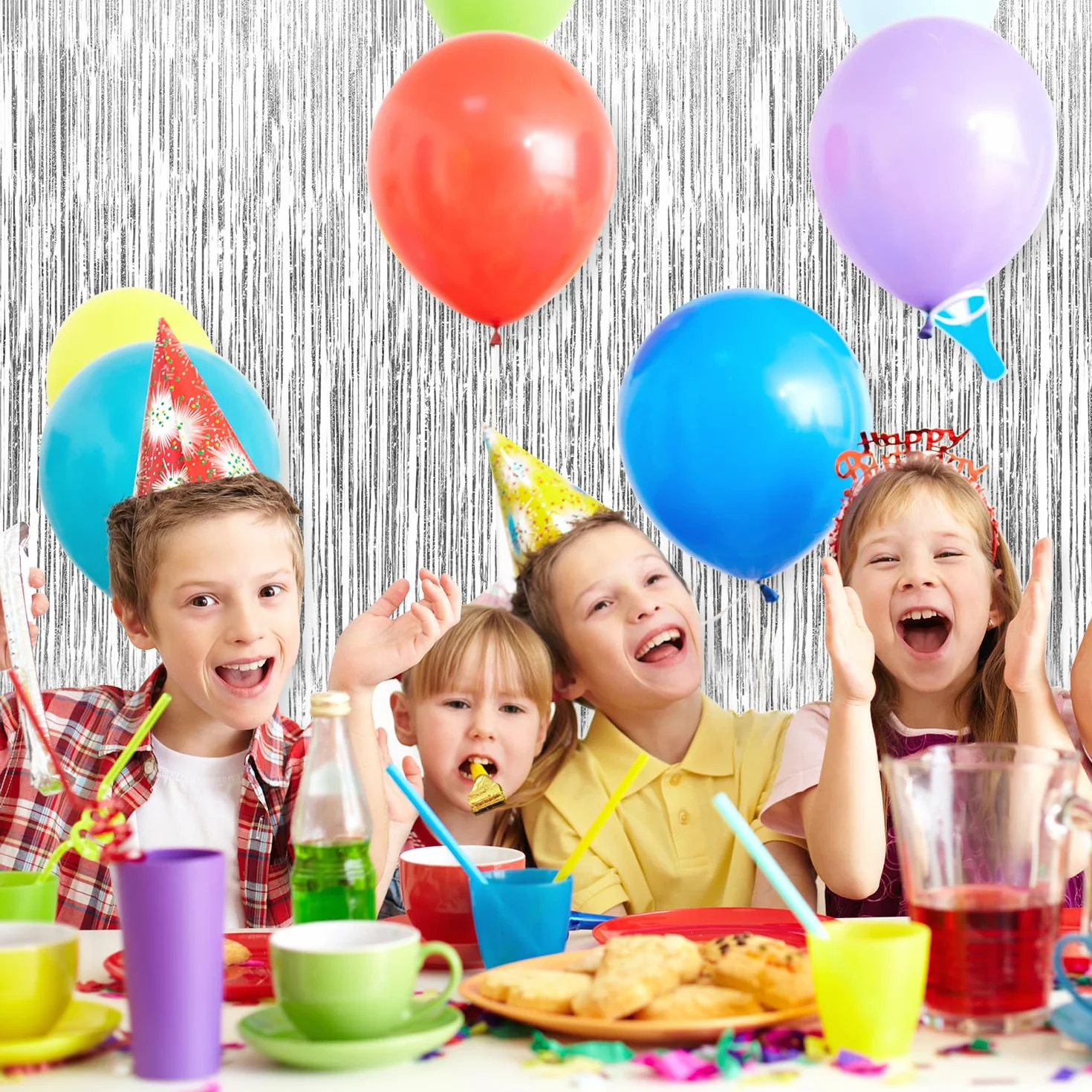 Rideau Métallique de Frange Argenté 12 Pièces 1m x 2m pour Fête Mariage Noël Halloween