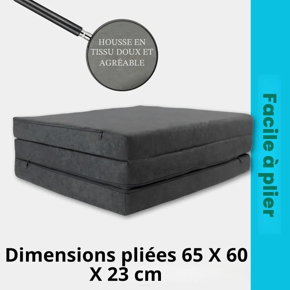 FORTISLINE Matelas Pliant 3 Parties 180 x 65 x 7 cm, Gris Motif - Matelas d’appoint Pliable pour invité, Voyage et Camping, Housse Lavable