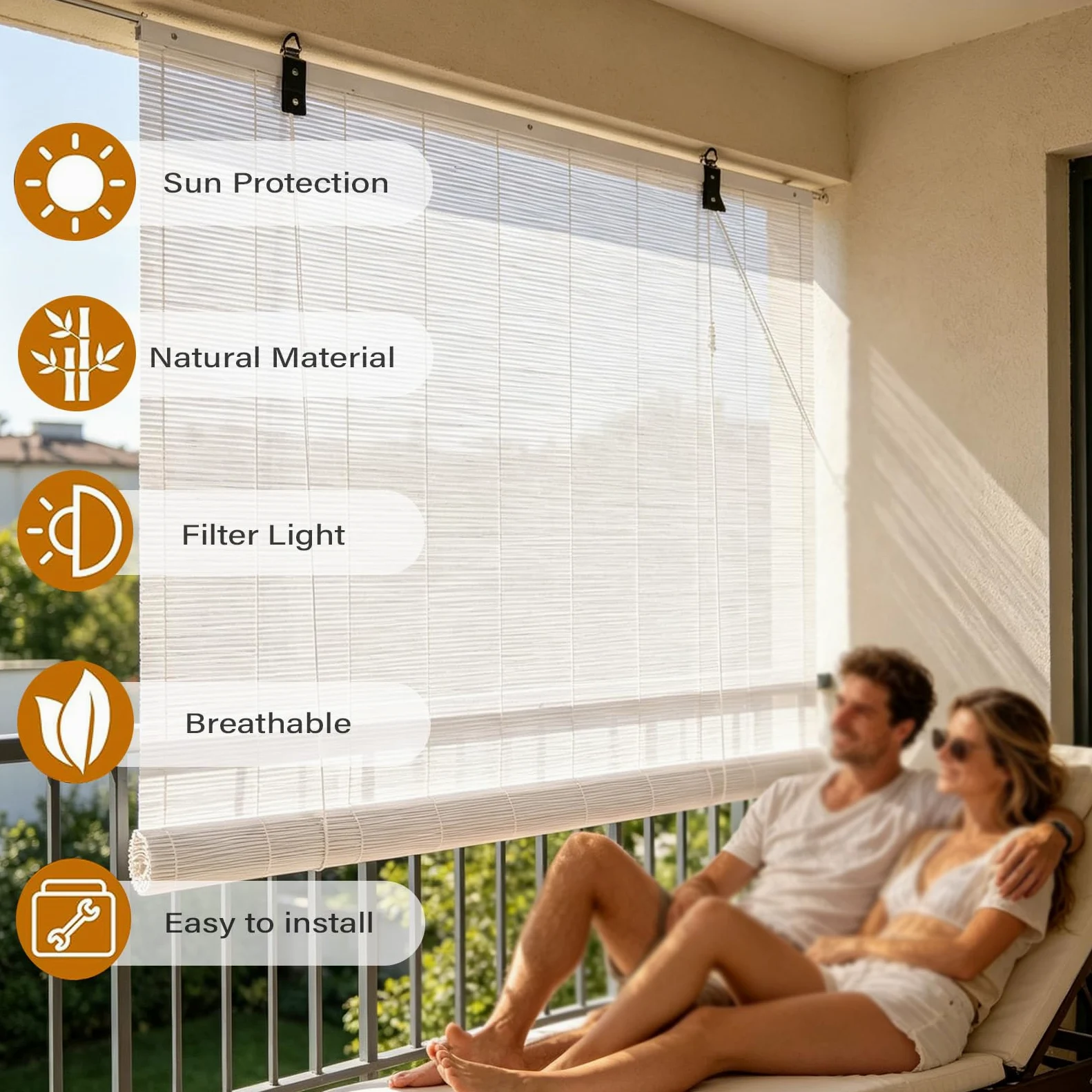 110x110cm Store Enrouleur Occultant en Bambou Blanc,Protection UV | Naturel Respirant Store Filtrant la lumière pour fenêtre Balcon,Rideau de séparation pour Salon Bureau Salle de thé