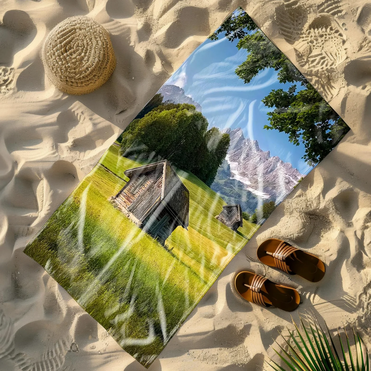 Générique Serviette de Plage 100X200 Maison Marron Lumière Verte Serviette Bain Microfibre Anti Sable Grande Couverture Plage Absorbante Rapide pour Piscine Yoga Sport