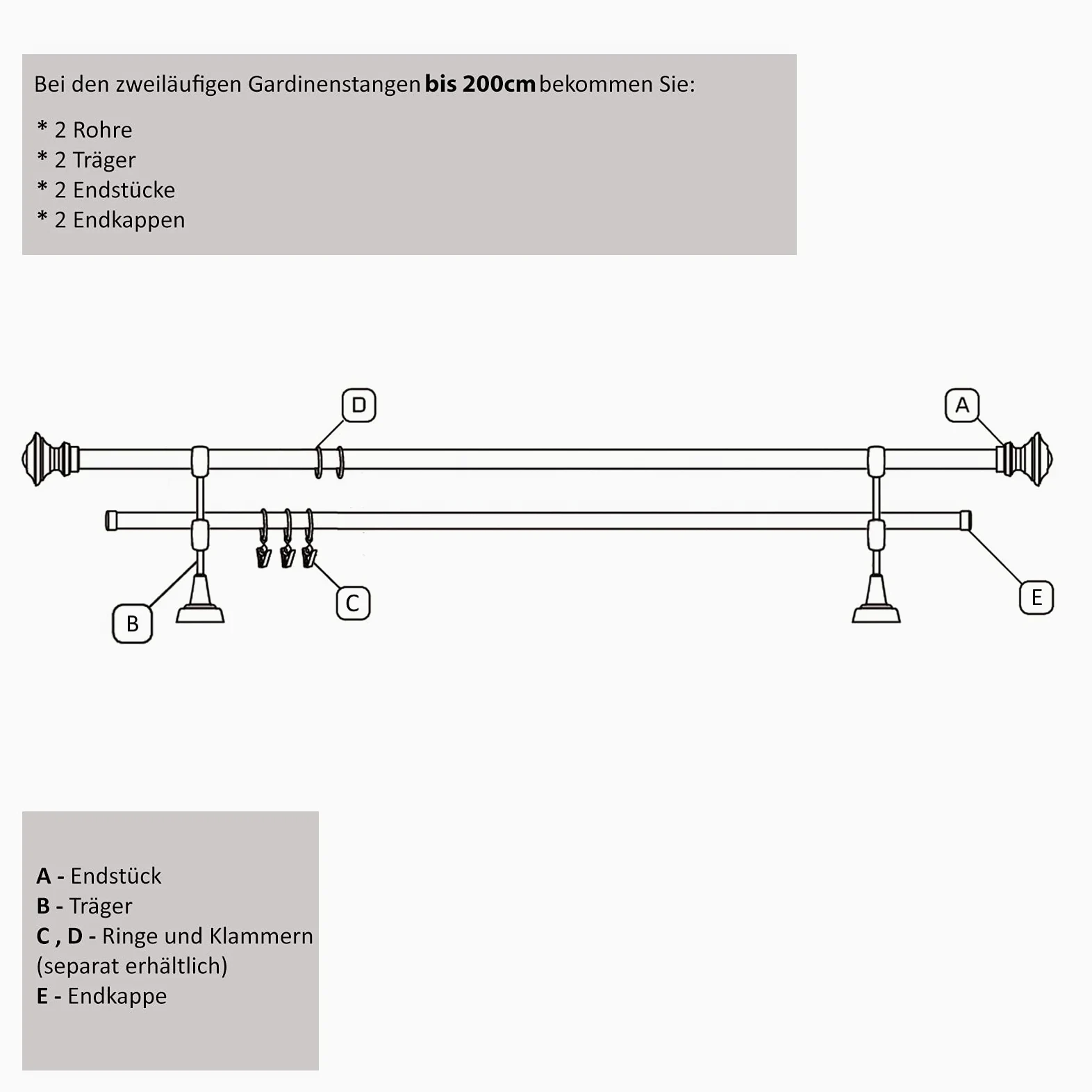 Tringle à Rideaux Double Voie MDEKOR, 120 cm, Diamètre 25 mm, Aspect Acier Inoxydable, Métal, Montage Mural