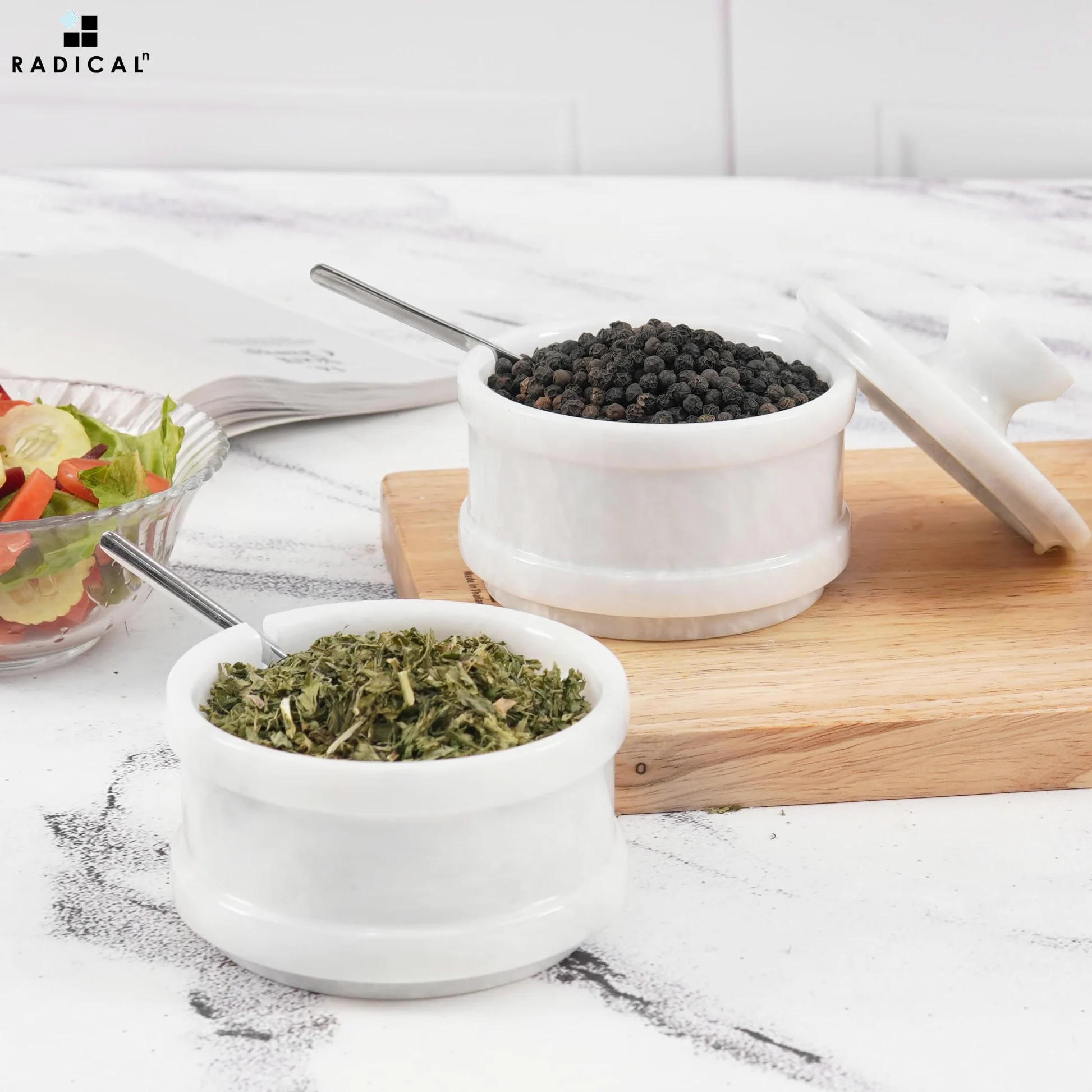 Radicaln Salière double de 12,7 cm et sucrier brun fait à la main – 5,1 cm par pot à herbes – Accessoires de cuisine – Idéal pour les bijoux, le beurre, le sucre et la décoration d'intérieur