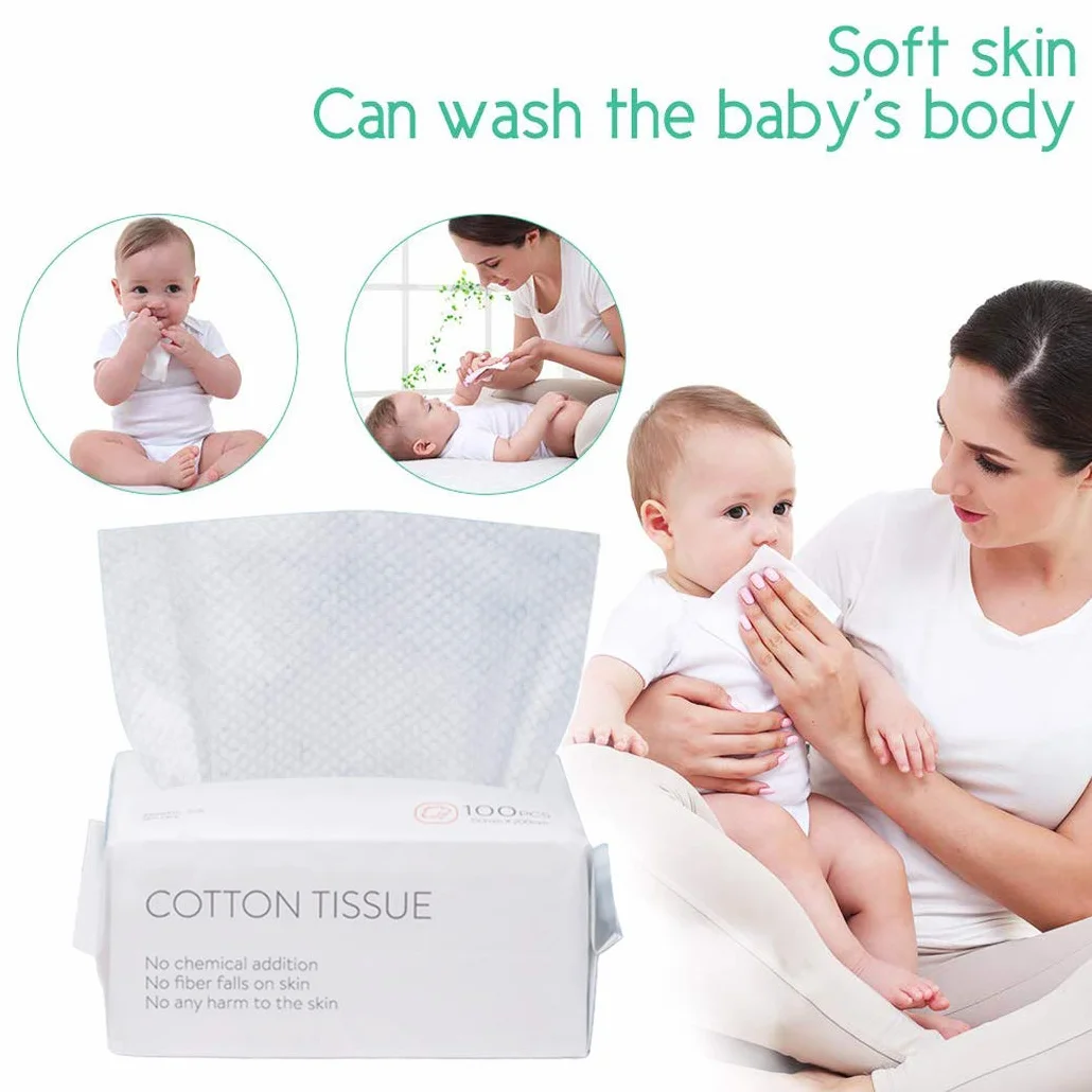 Serviettes jetables en tissu 100 pièces, lingettes sèches en pur coton multi-usages pour soins de la peau