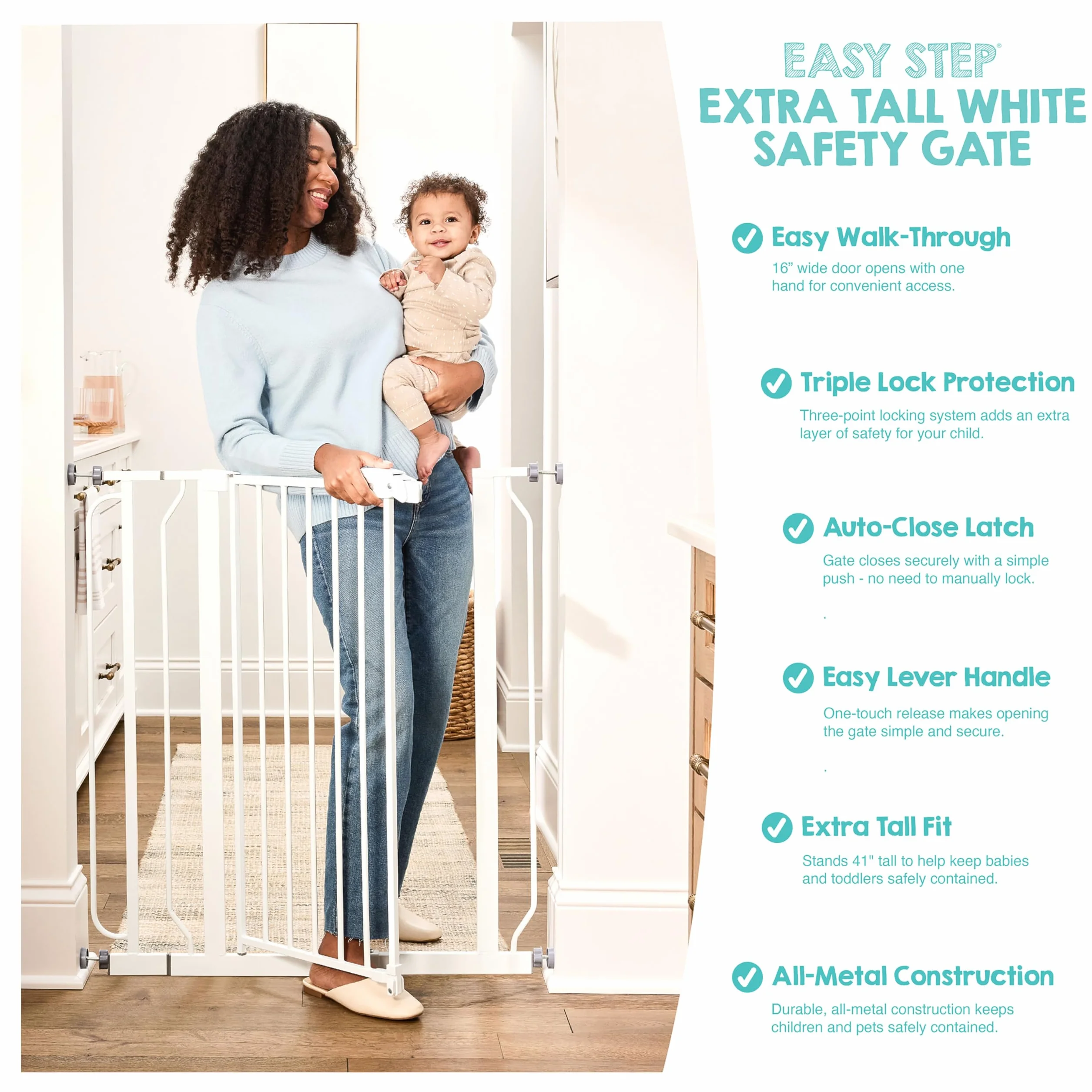 Regalo Safety 91.4cm Extra Tall Baby Gate for Doorways, Fits Openings 73.6-90cm, Pressure Mounted