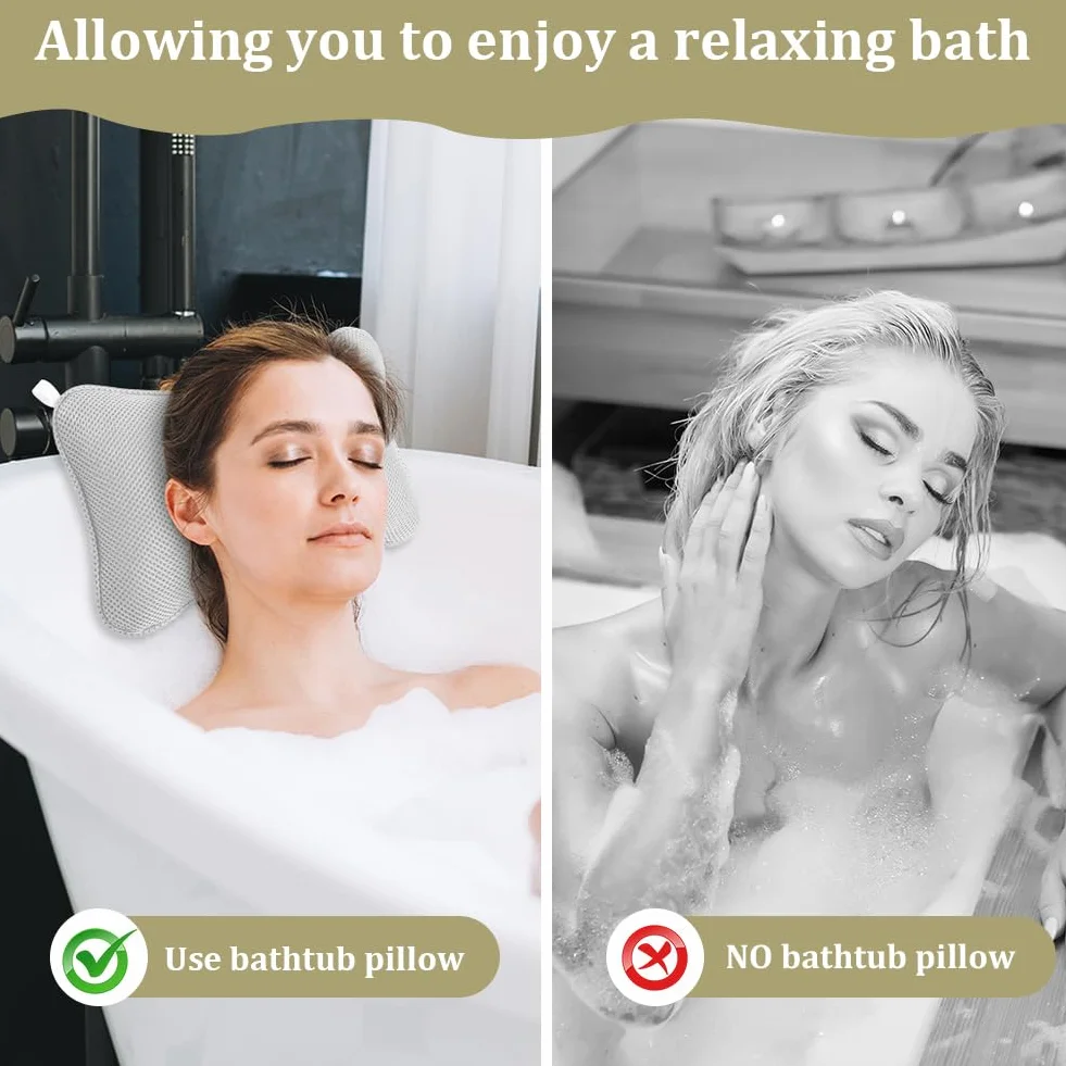 Oreiller de Bain Ergonomique 3D avec Ventouses Antidérapantes, Coussin Baignoire pour Cou, Blanc