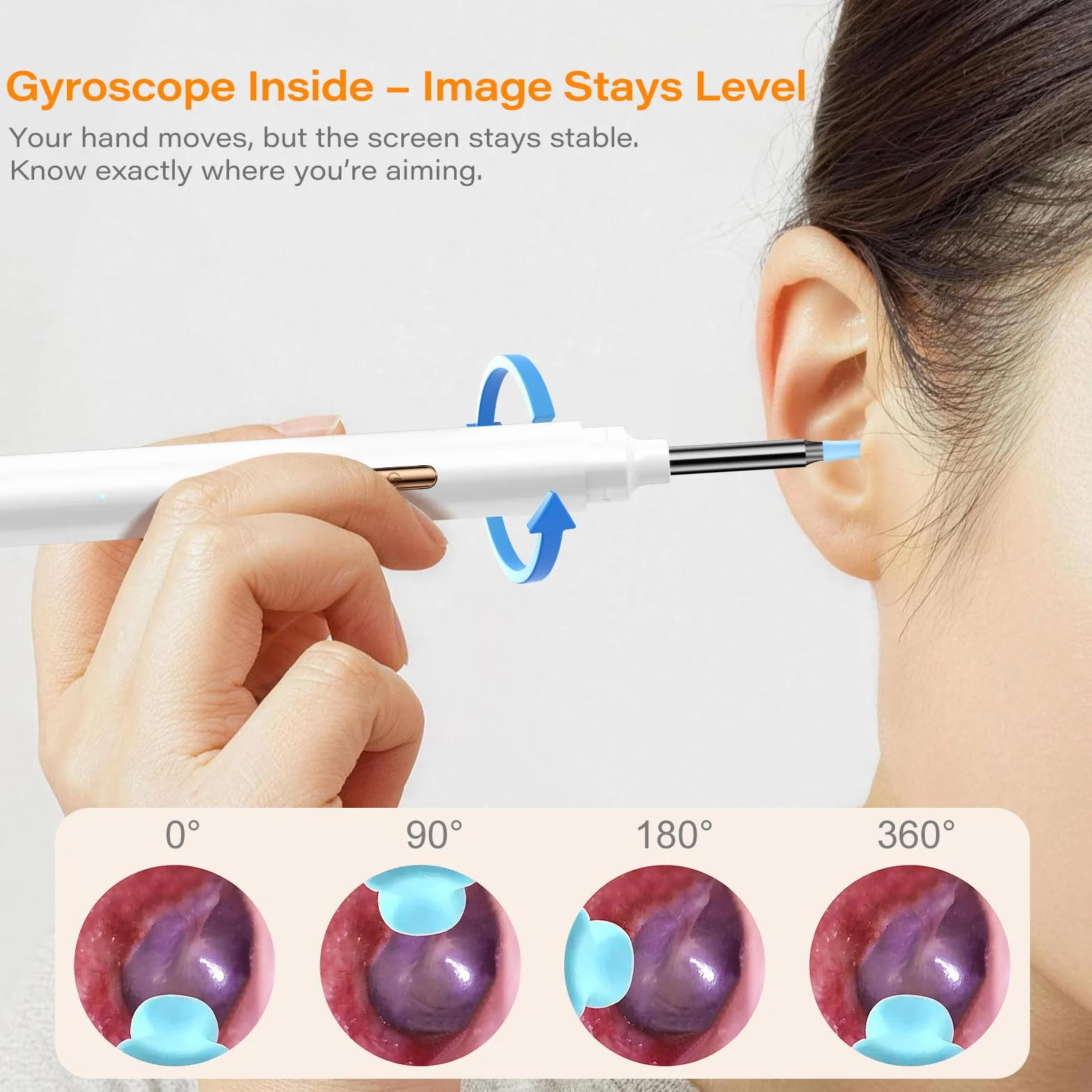 Otoscope Cure Oreille avec Écran Intégré et Gyroscope, Caméra 1080P HD 6 LED, Kit Élimination Cérumen