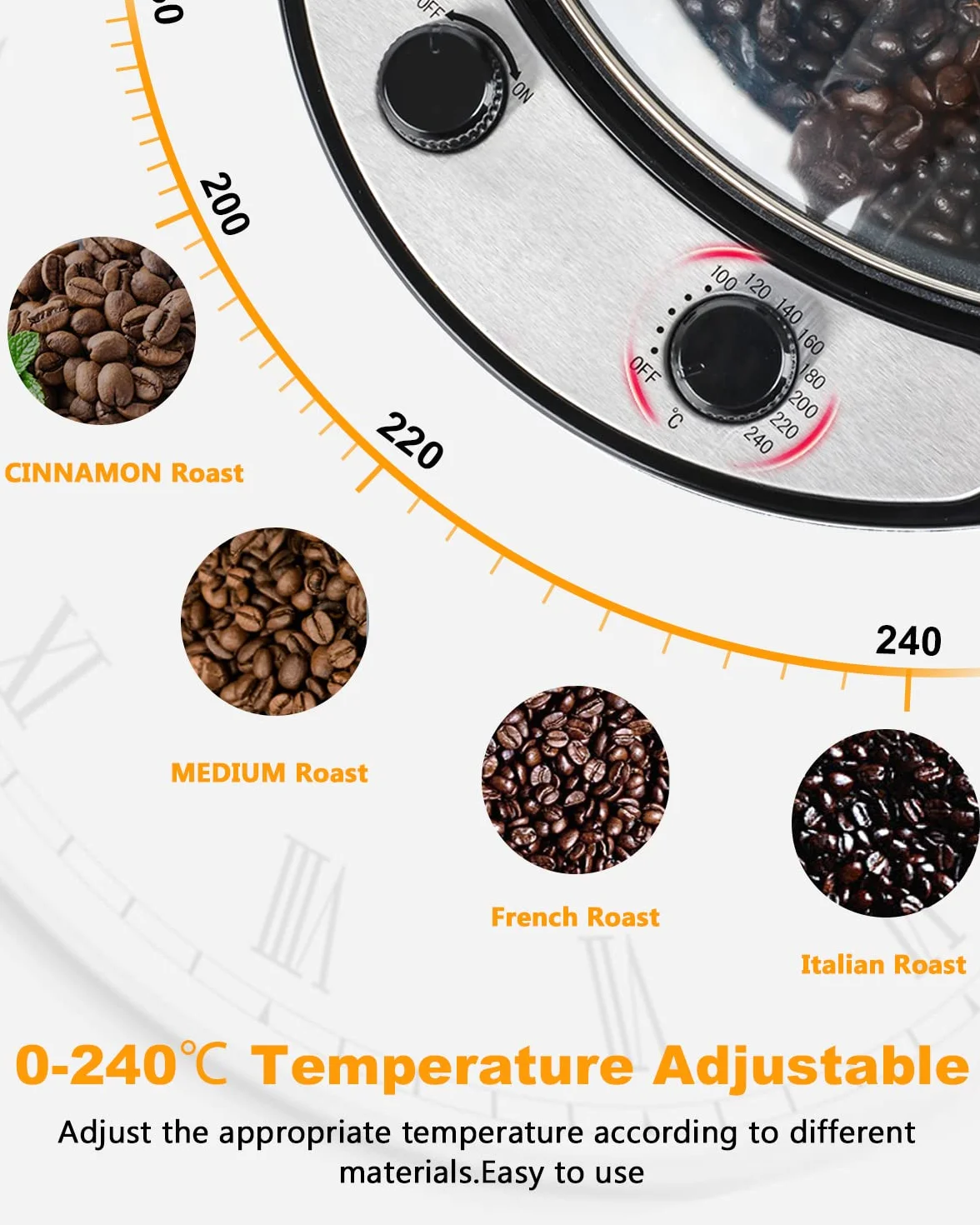 Torréfacteur de Café 800g 1200W 0-240℃ Machine à Torréfier Maison